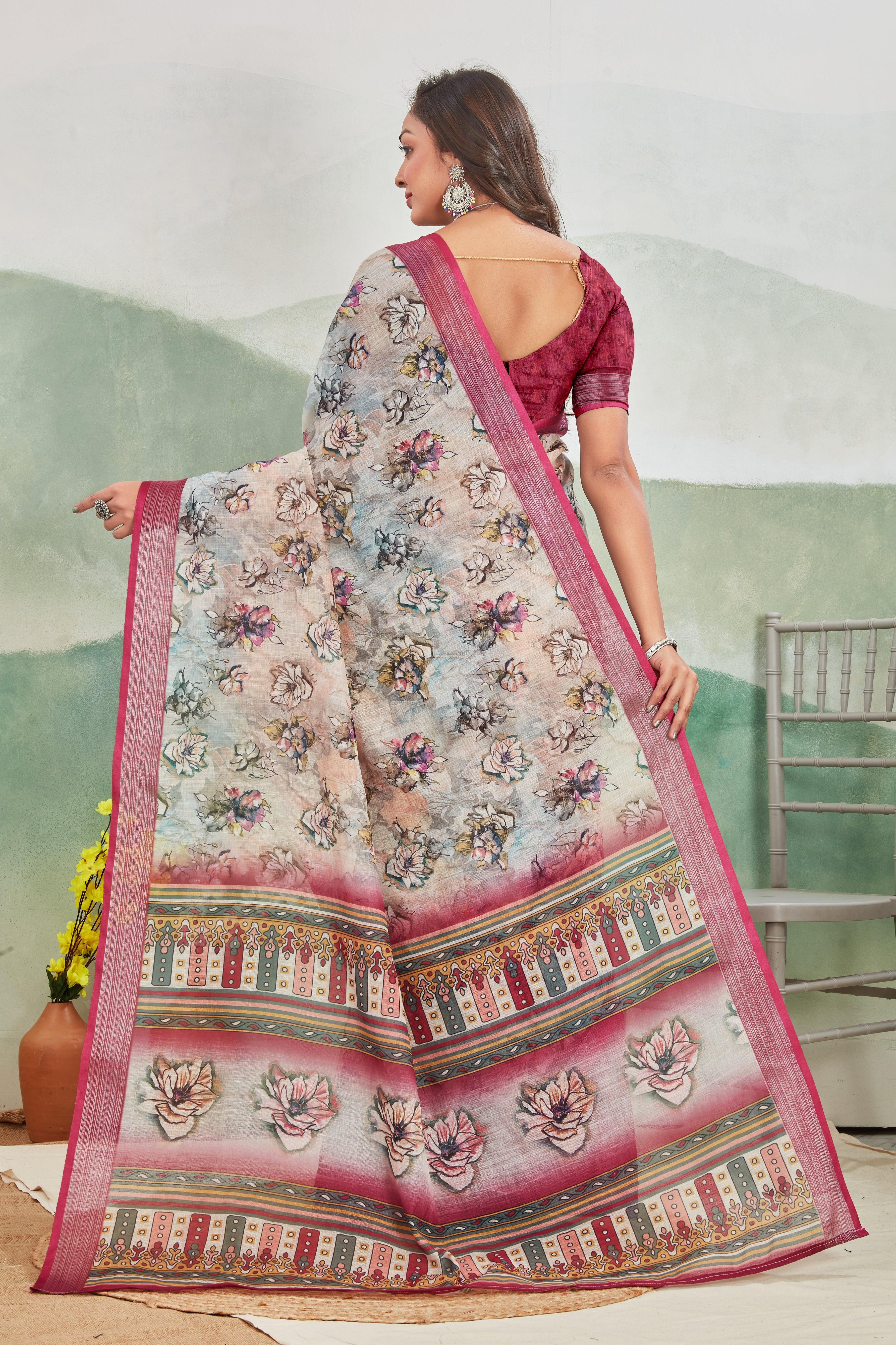 Pure Linen Saree For Every Occasion in Purple