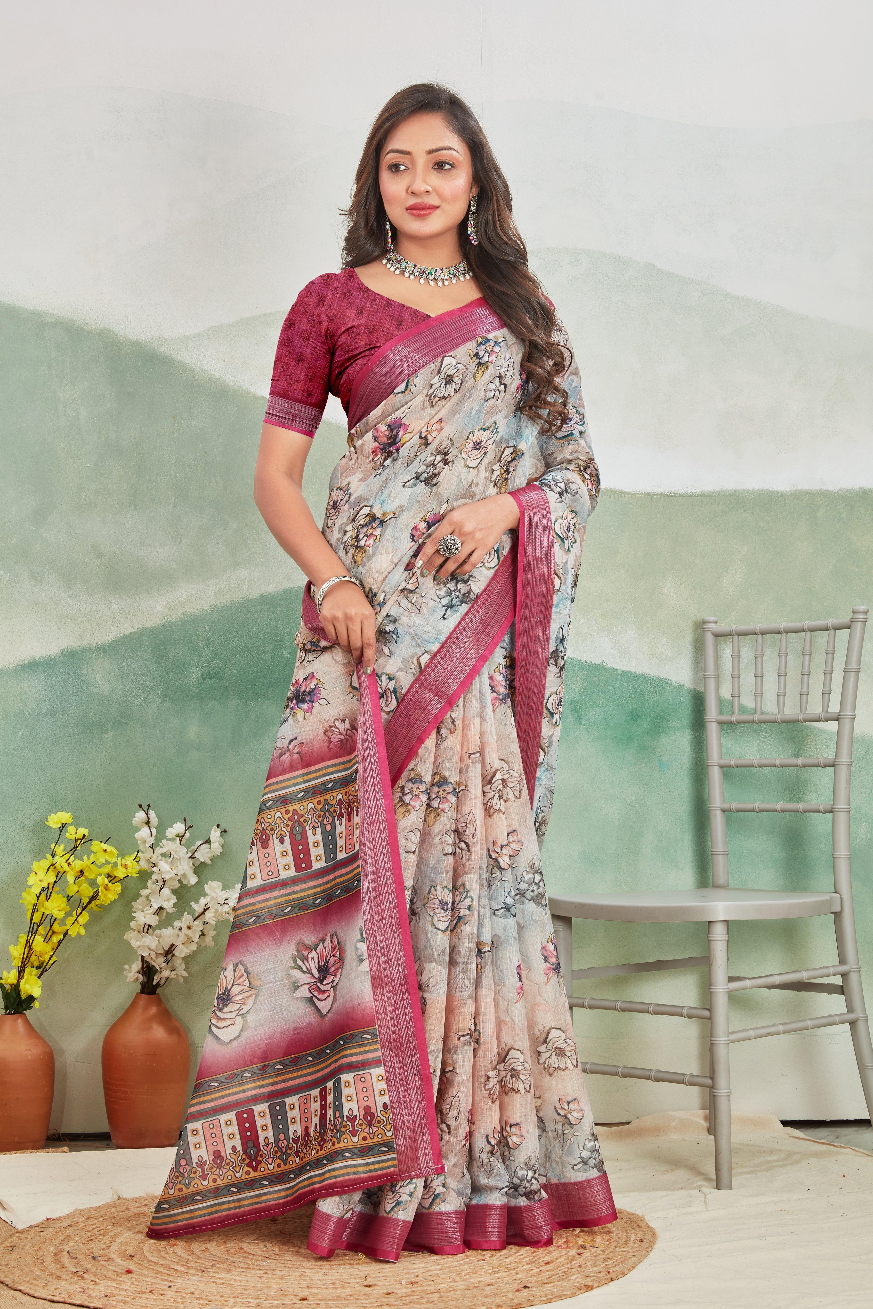 Pure Linen Saree For Every Occasion in Purple