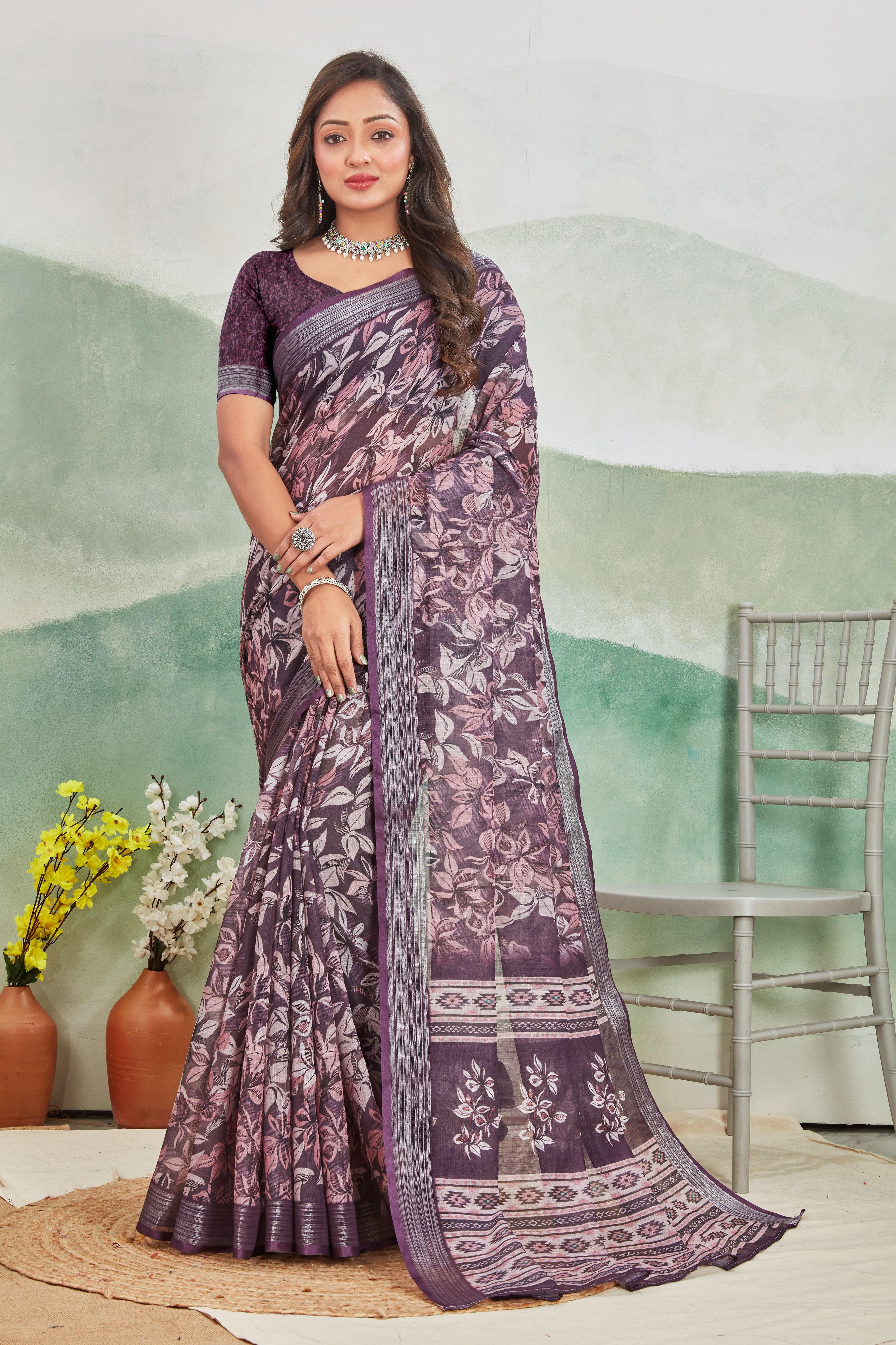 Pure Linen Saree For Every Occasion in Wine