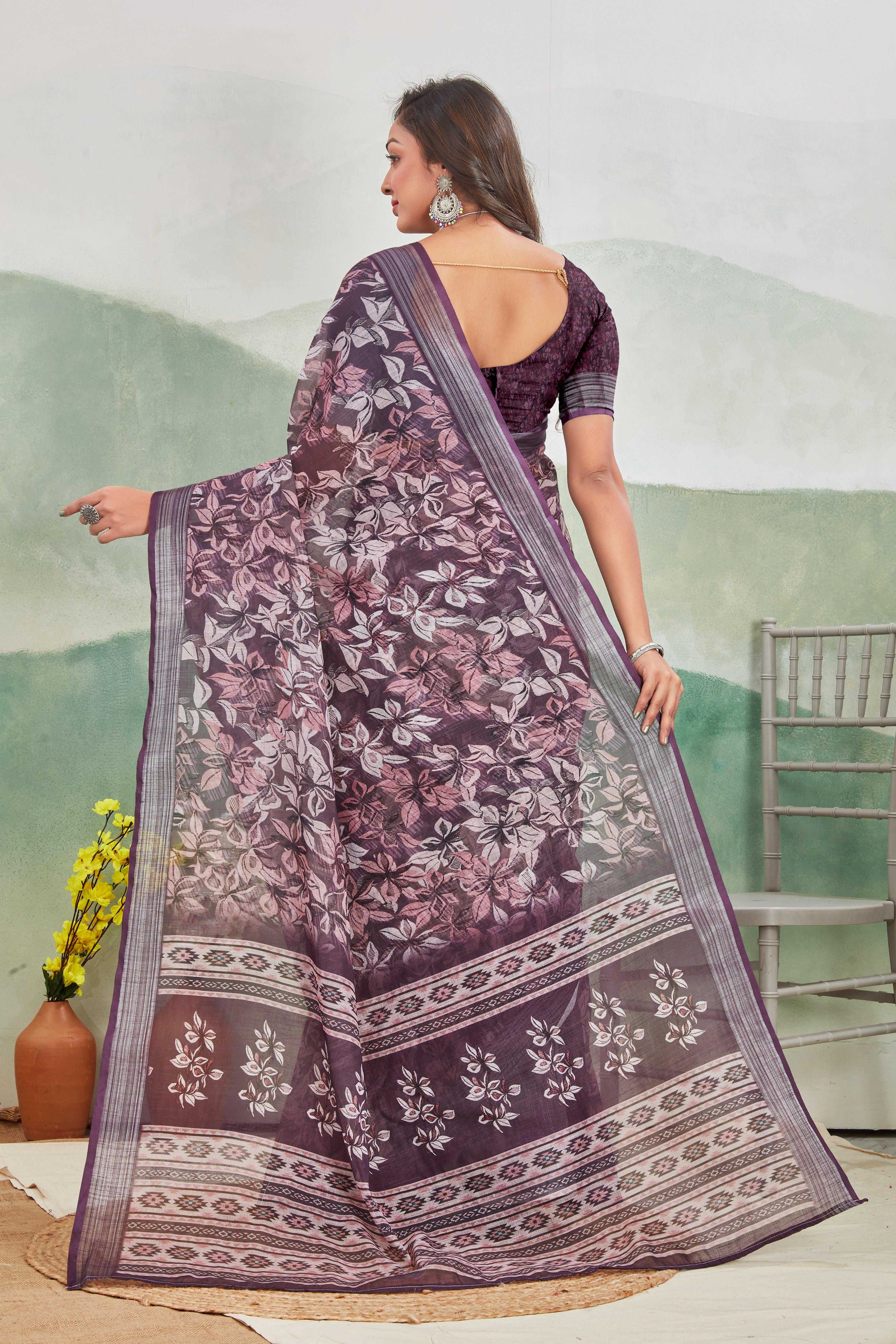 Pure Linen Saree For Every Occasion in Wine