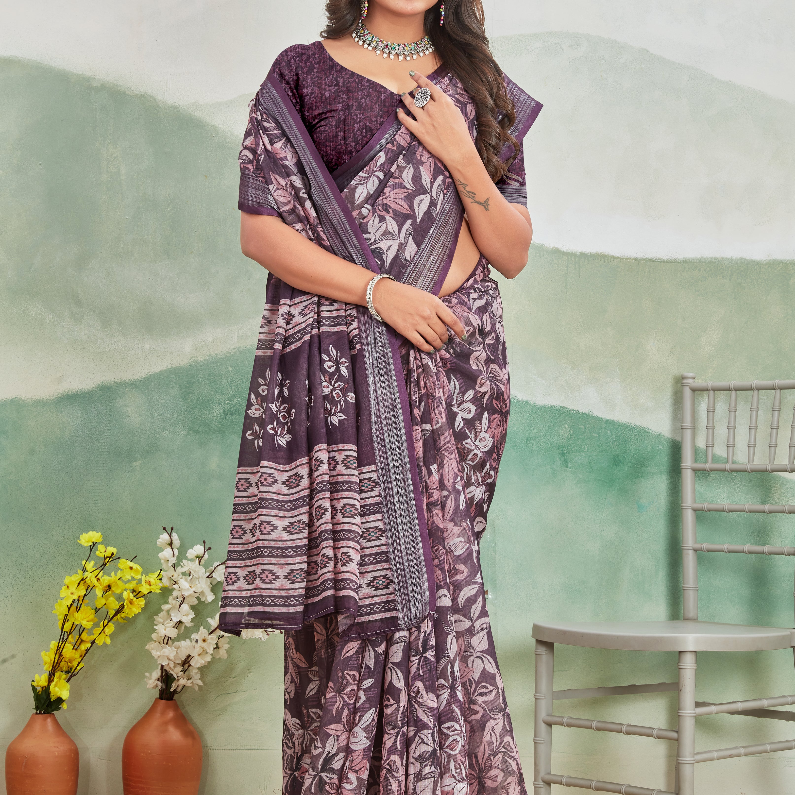 Pure Linen Saree For Every Occasion in Wine