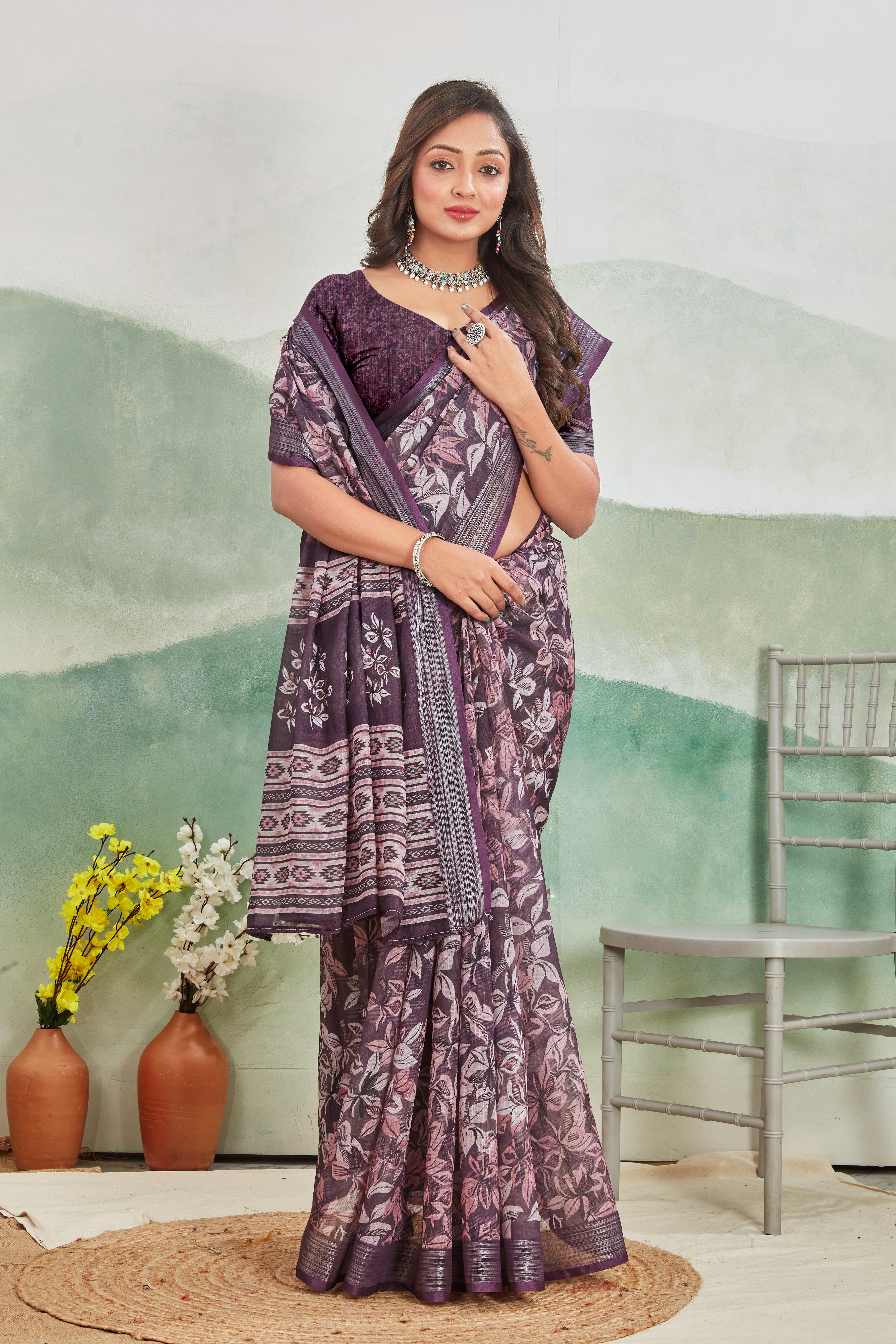 Pure Linen Saree For Every Occasion in Wine