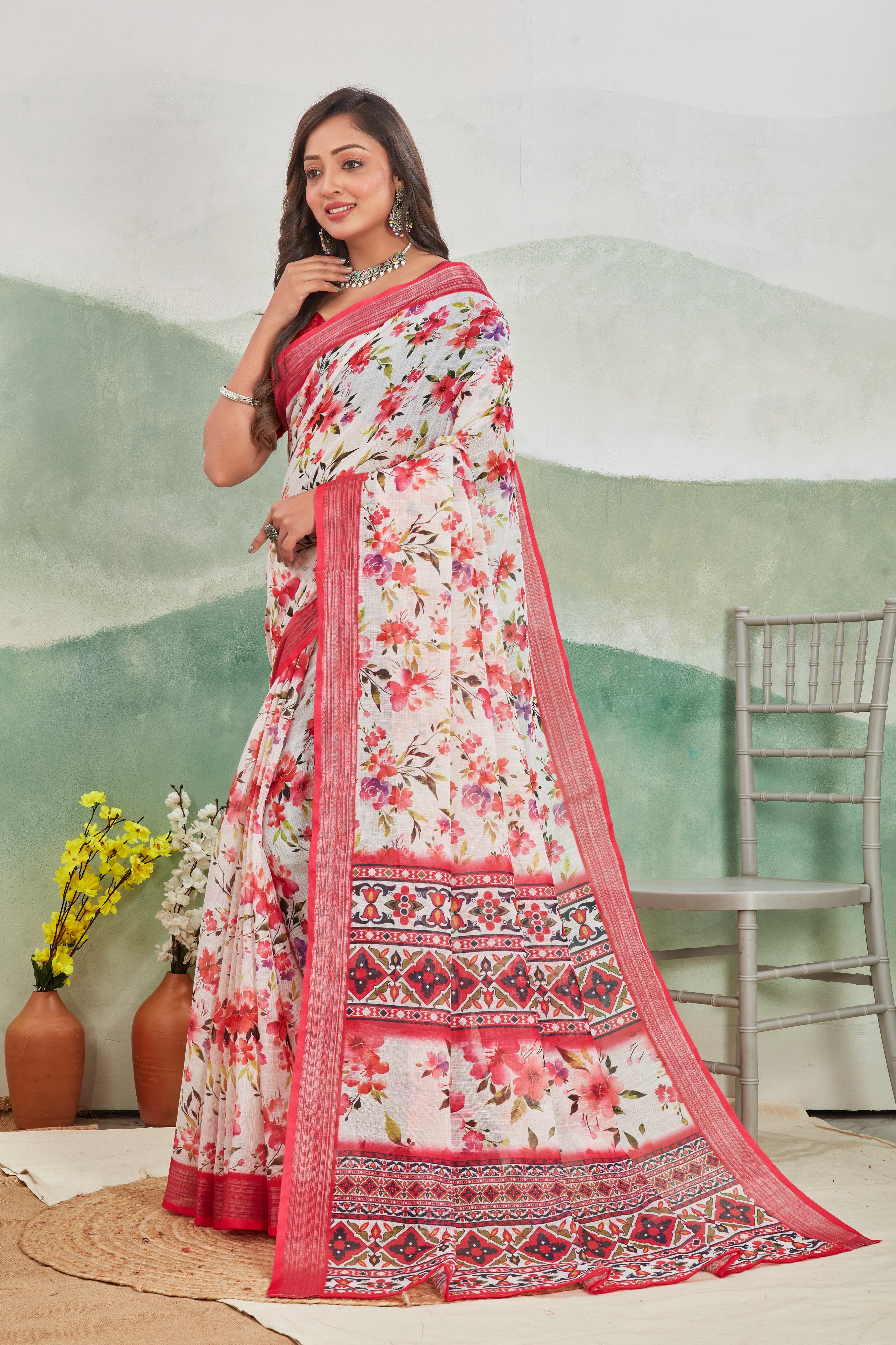 Rosé Radiance: Elegant Linen Saree in Soft Pink