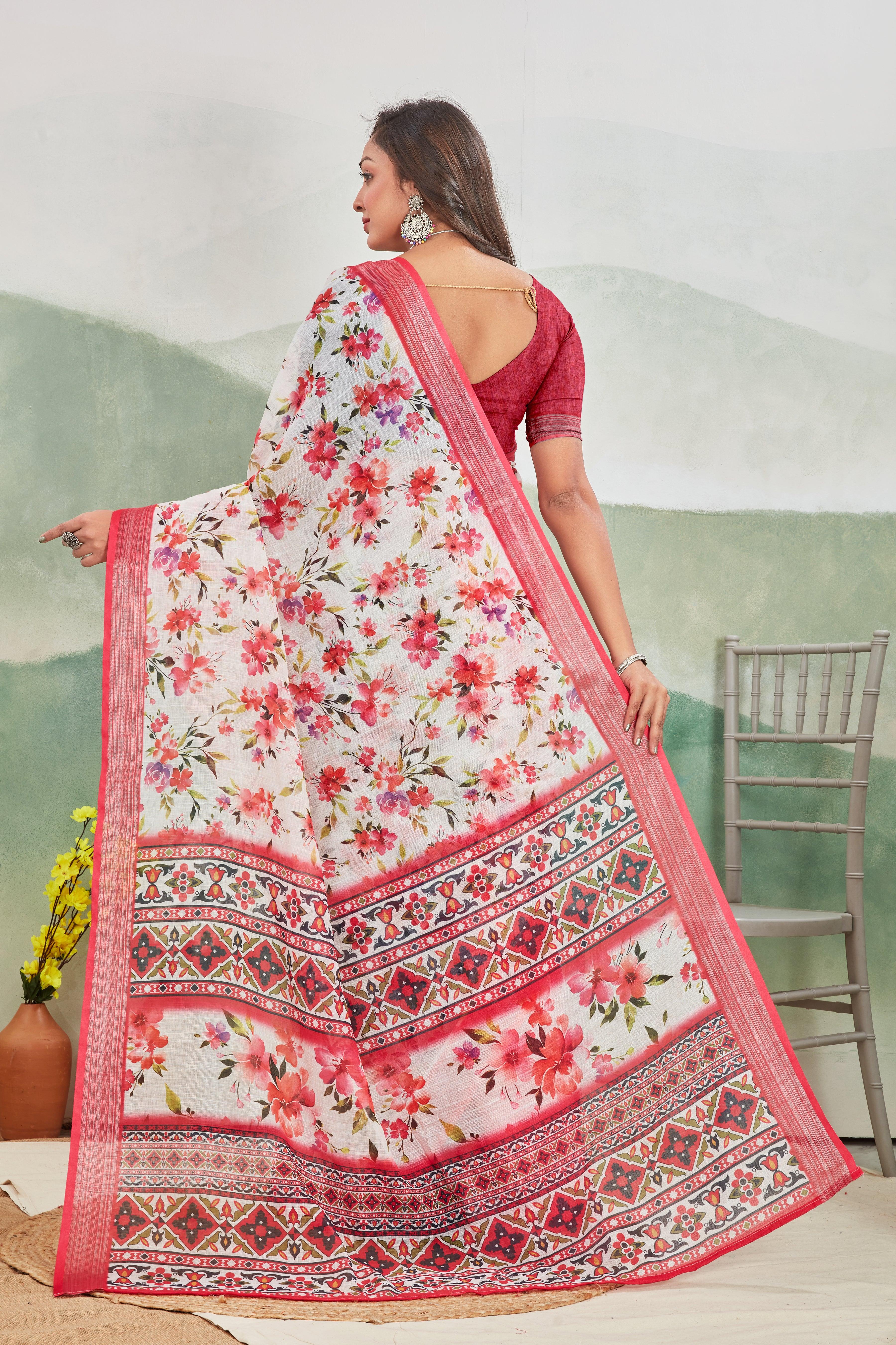 Rosé Radiance: Elegant Linen Saree in Soft Pink