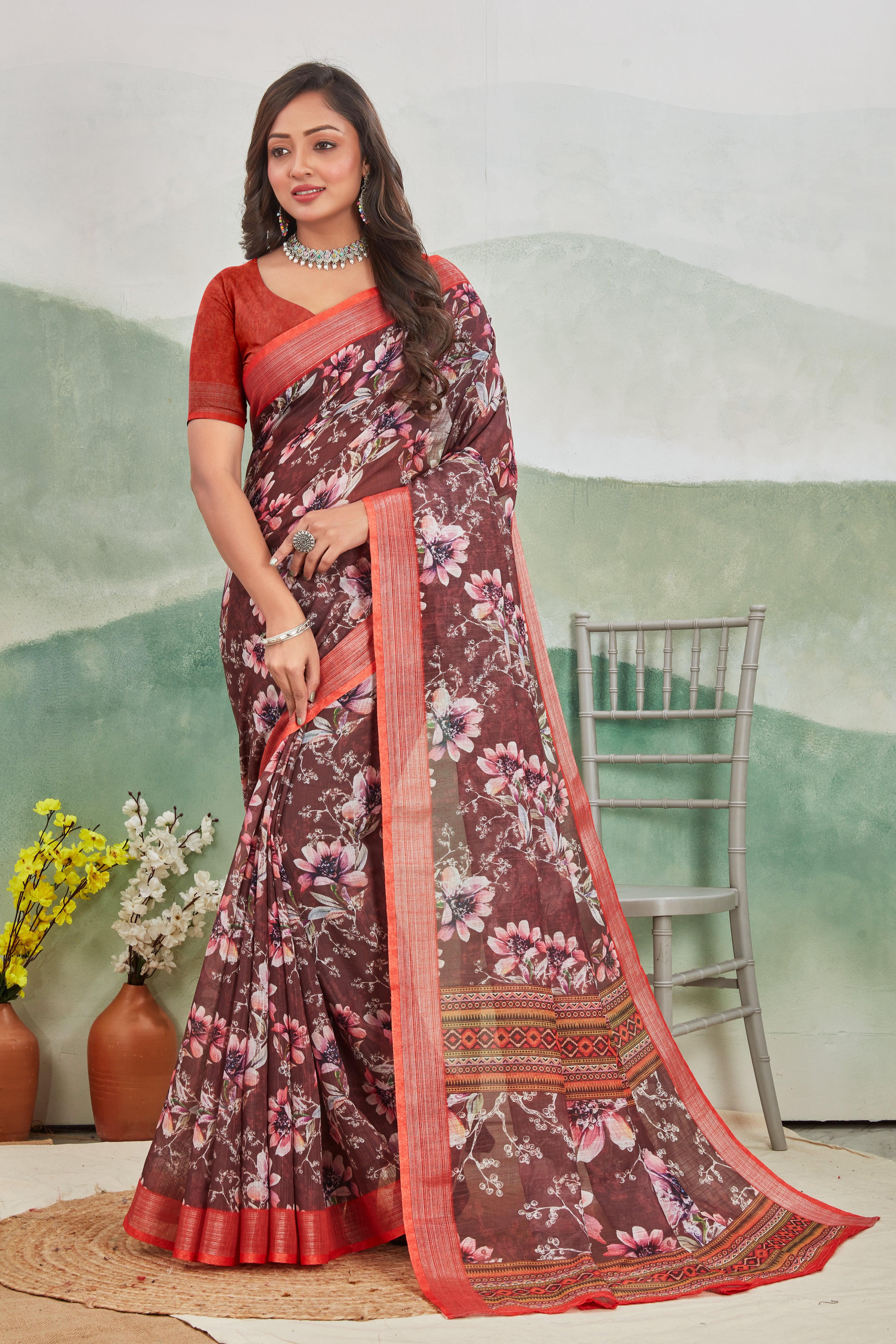 Crimson Charm: Pure Linen Saree in Red for Every Occasion