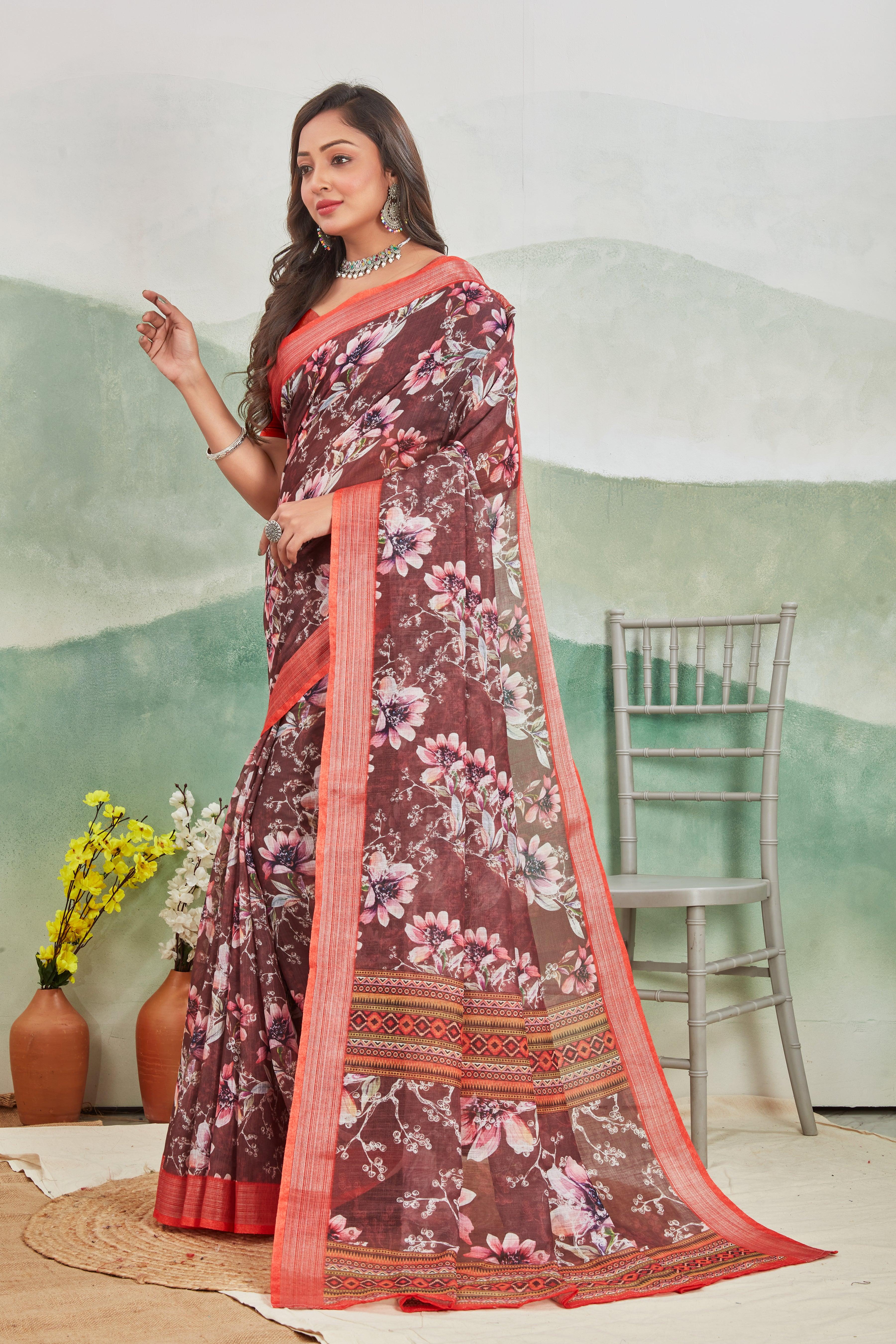 Crimson Charm: Pure Linen Saree in Red for Every Occasion