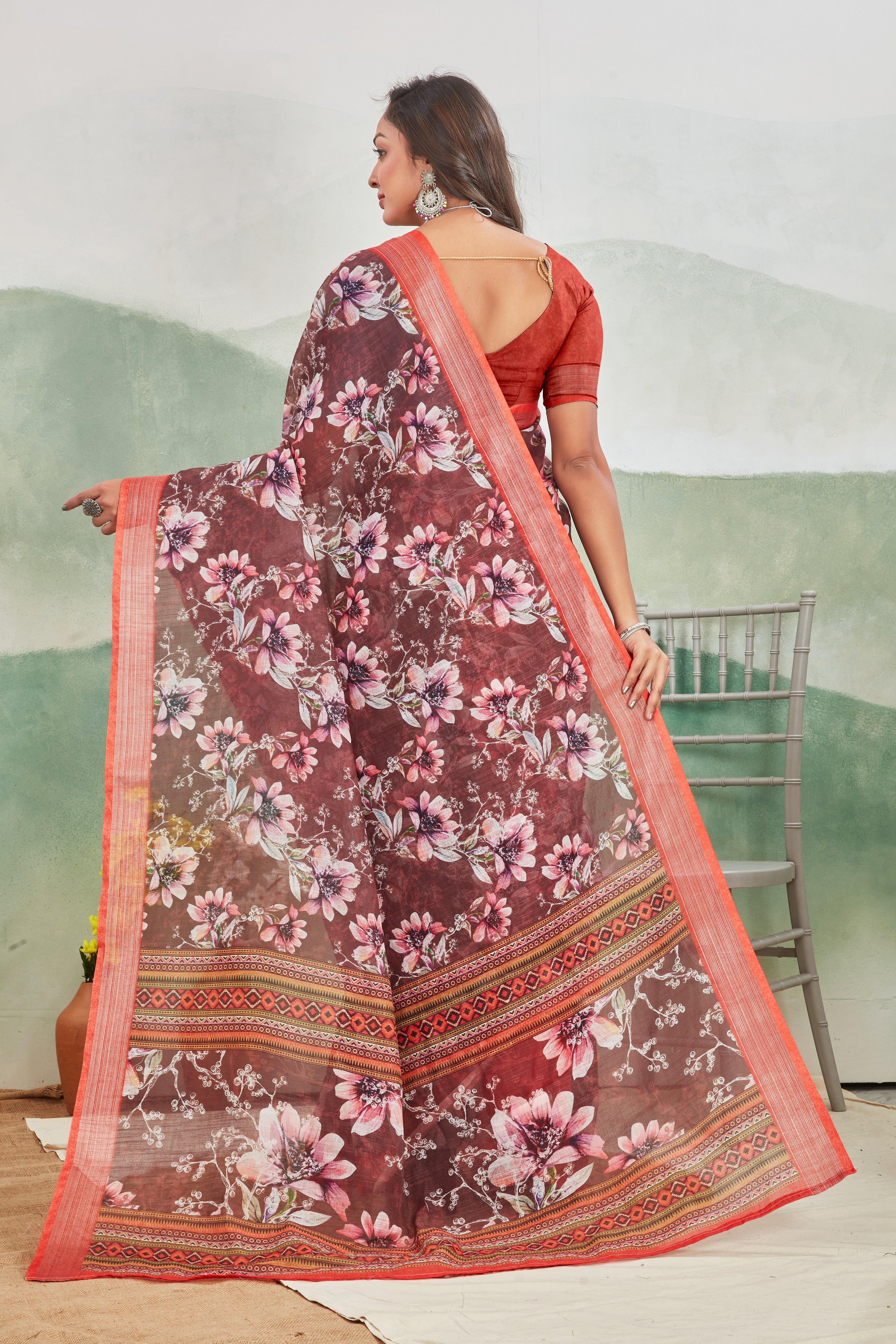 Crimson Charm: Pure Linen Saree in Red for Every Occasion
