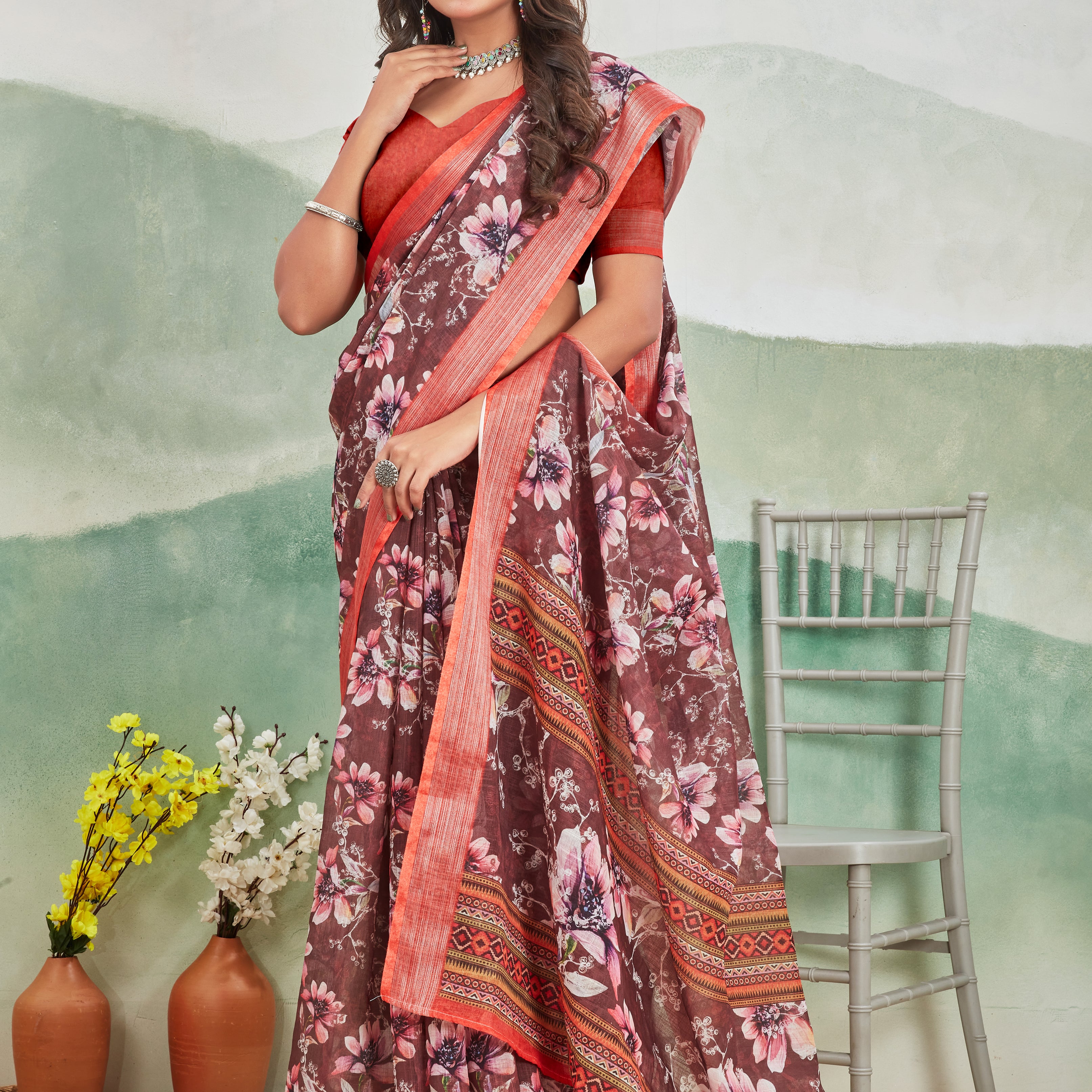 Pure Linen Saree For Every Occasion in Red