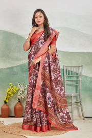 Crimson Charm: Pure Linen Saree in Red for Every Occasion