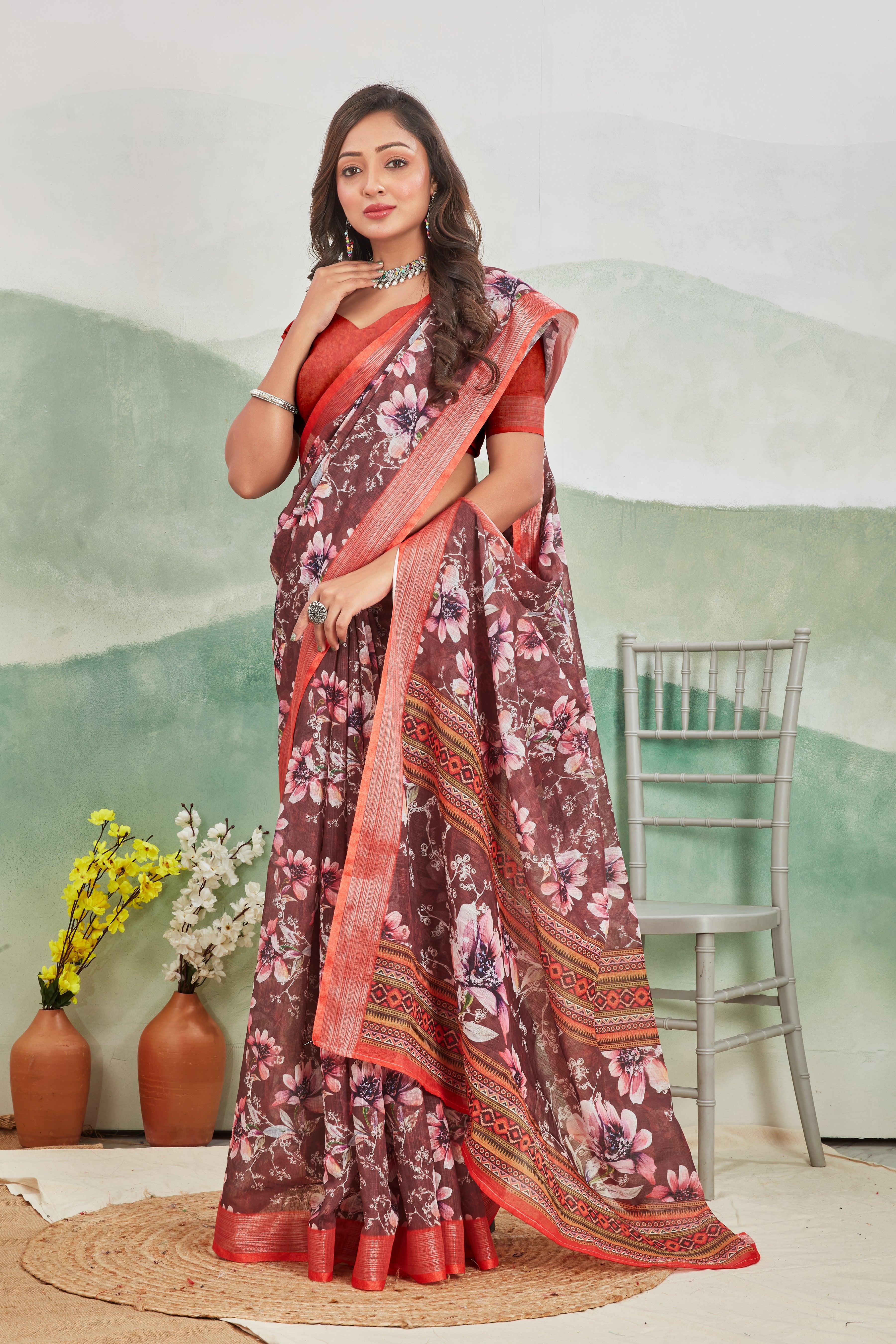 Crimson Charm: Pure Linen Saree in Red for Every Occasion