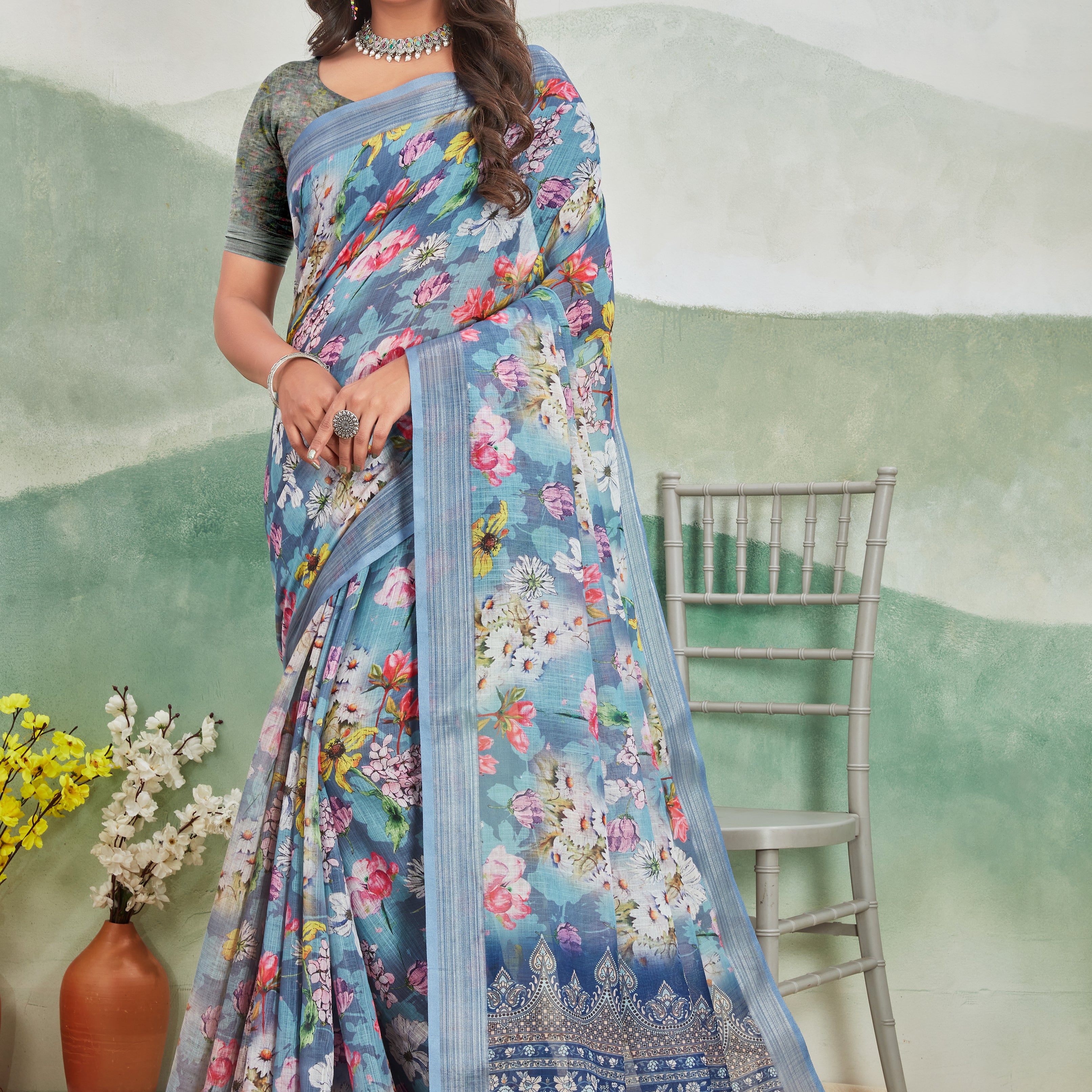 Pure Linen Saree For Every Occasion in Blue