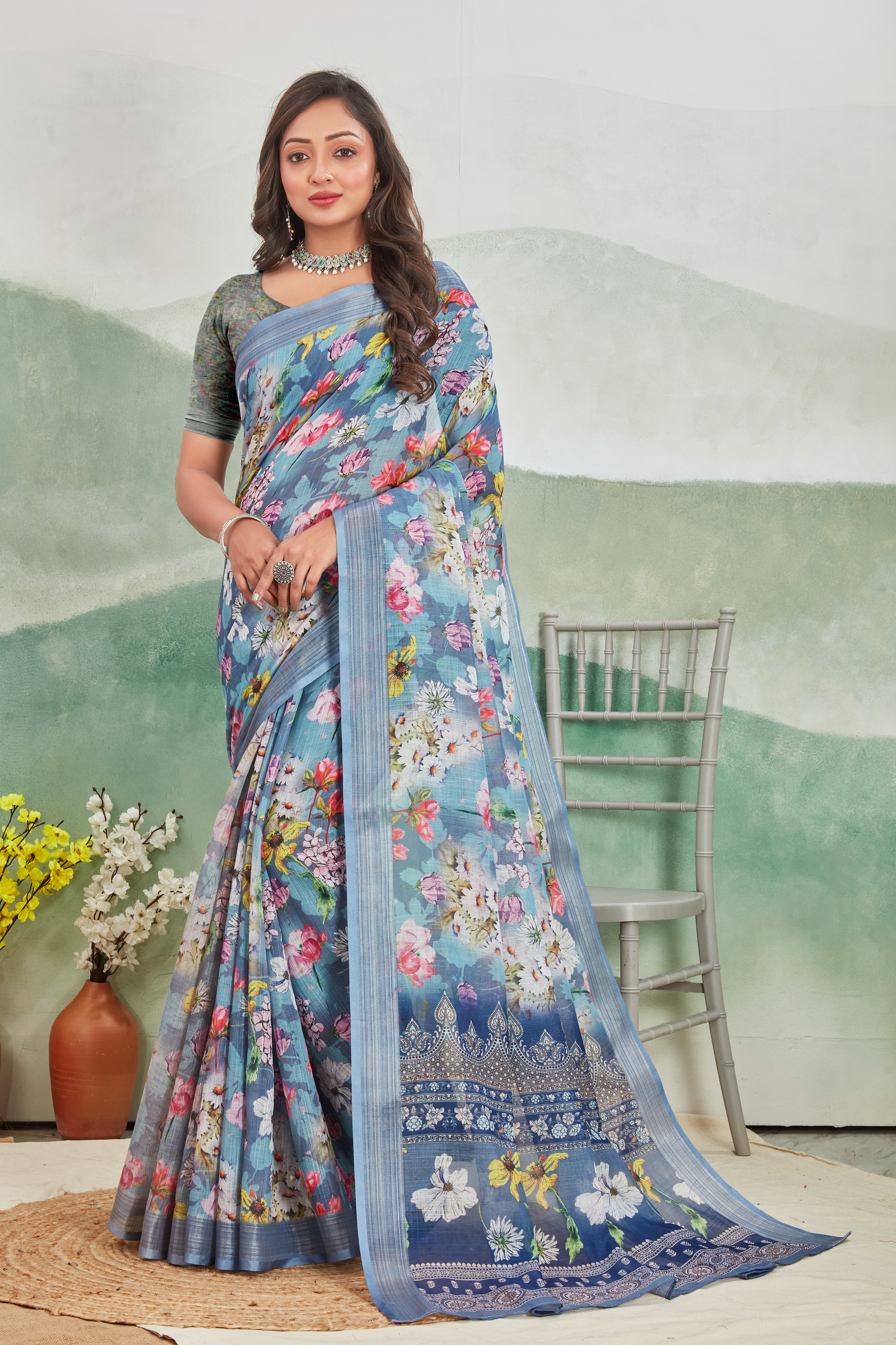 Pure Linen Saree For Every Occasion in Blue