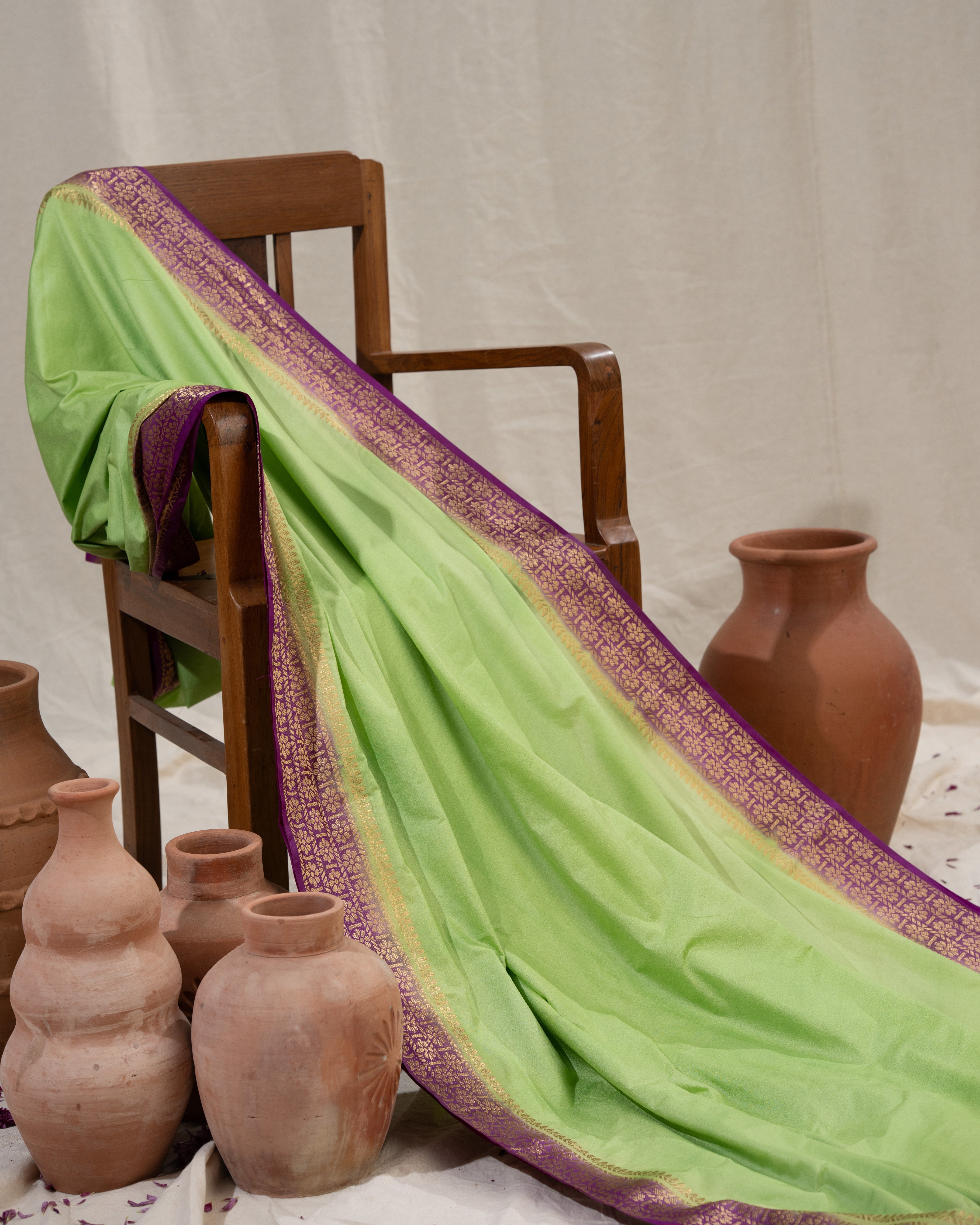 Traditional semi mysore crepe silk with  Golden  Border – Soft Silk Collection