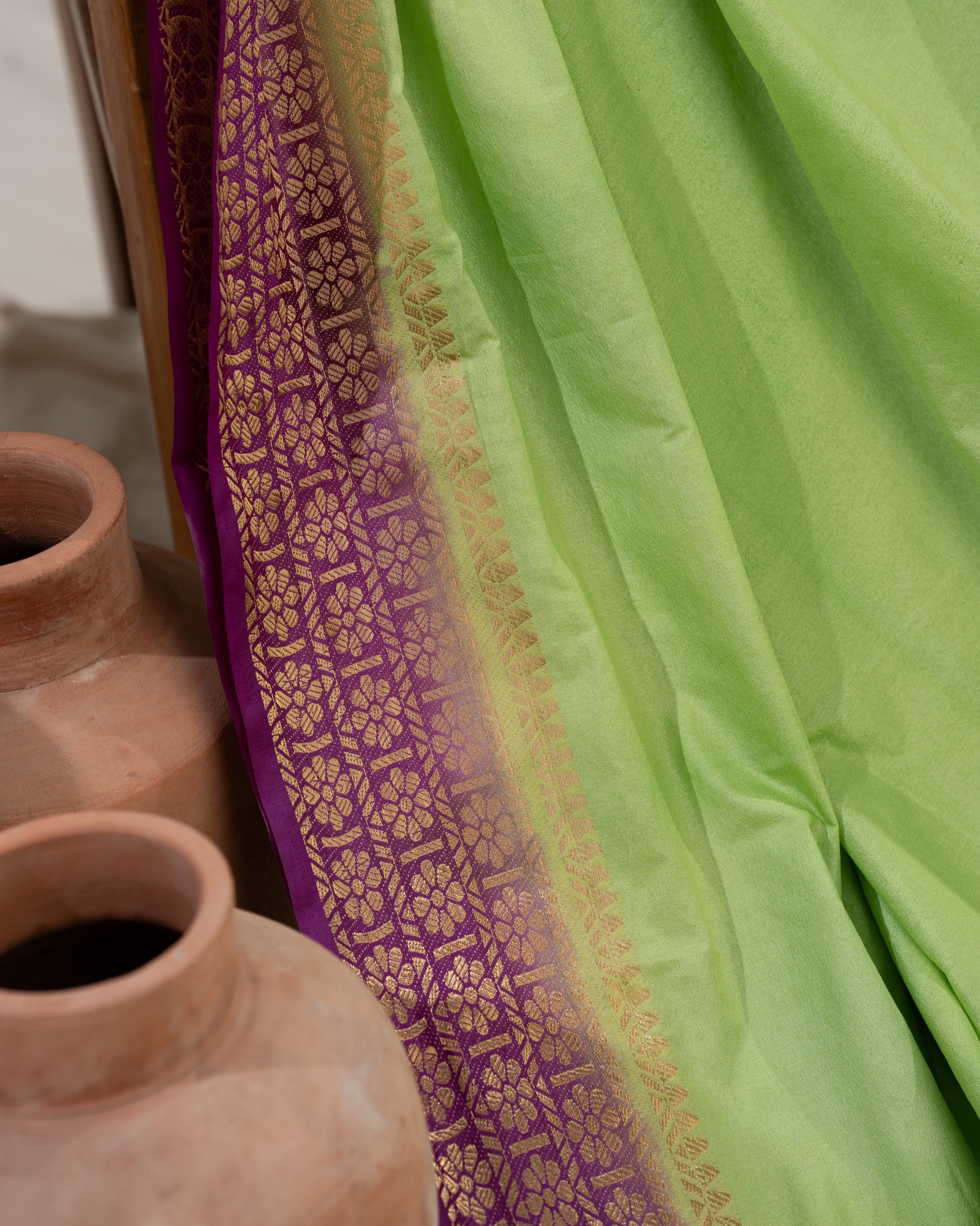 Traditional semi mysore crepe silk with  Golden  Border – Soft Silk Collection