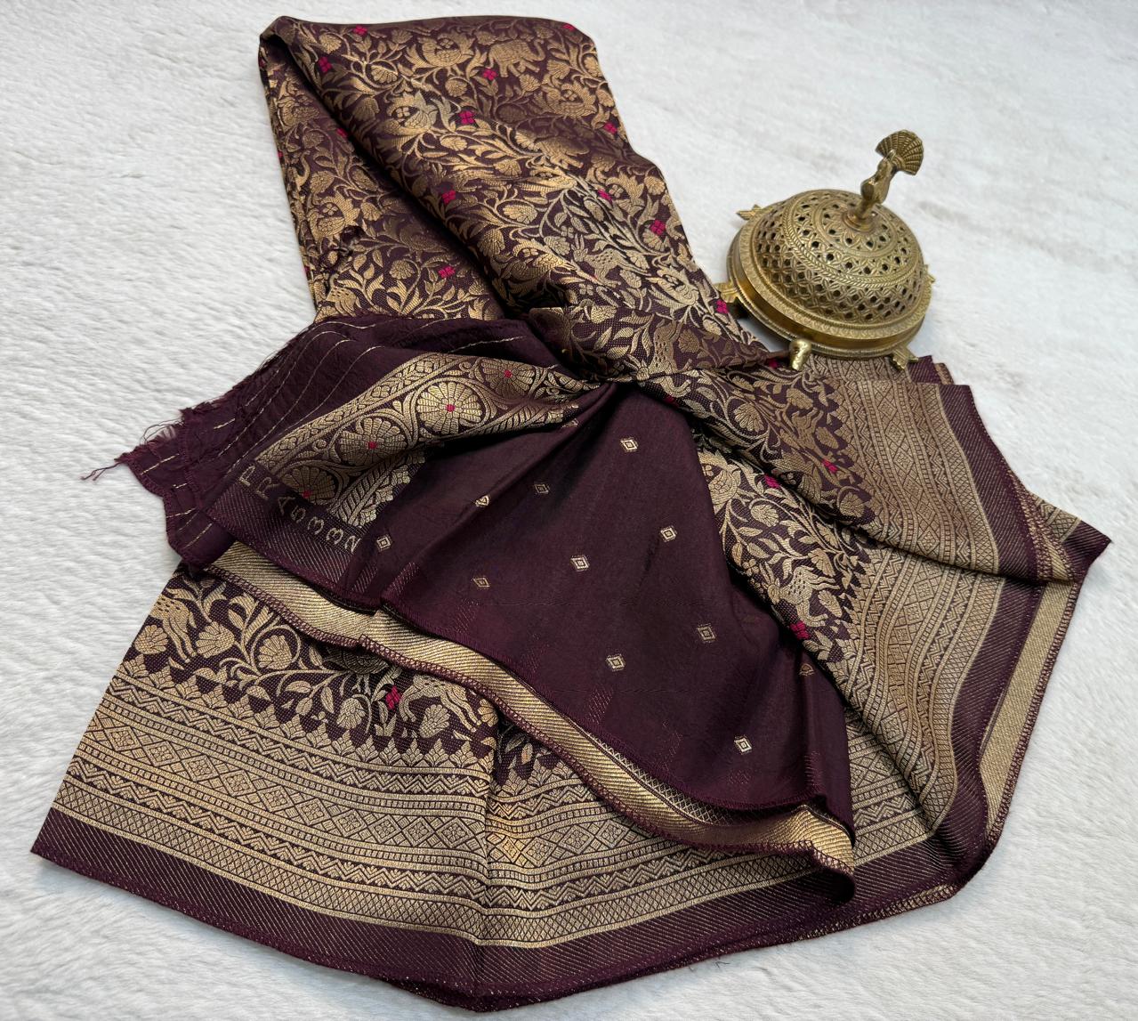 Luxury Banarasi Silk Saree with Floral & Peacock Zari Weave