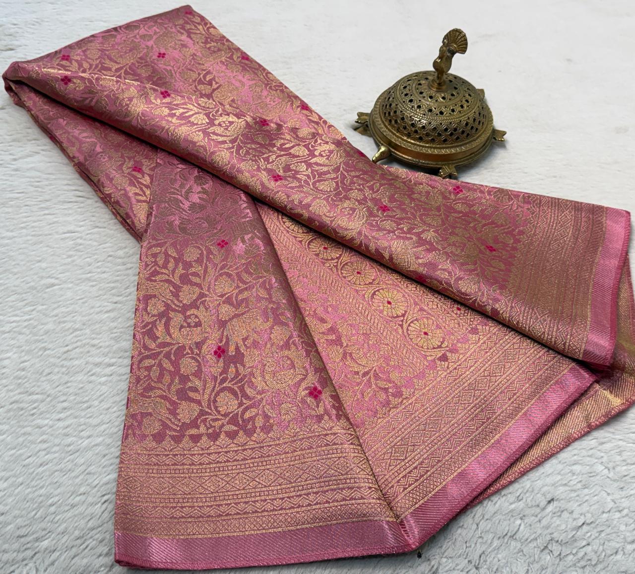 Luxury Banarasi Silk Saree with Floral & Peacock Zari Weave