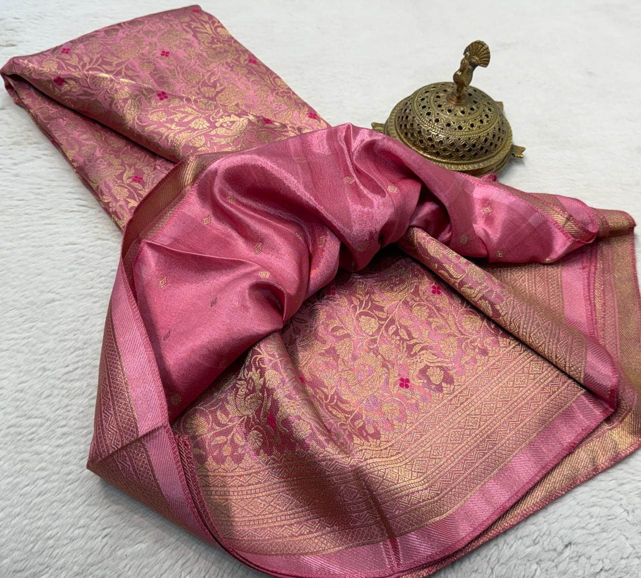 Luxury Banarasi Silk Saree with Floral & Peacock Zari Weave