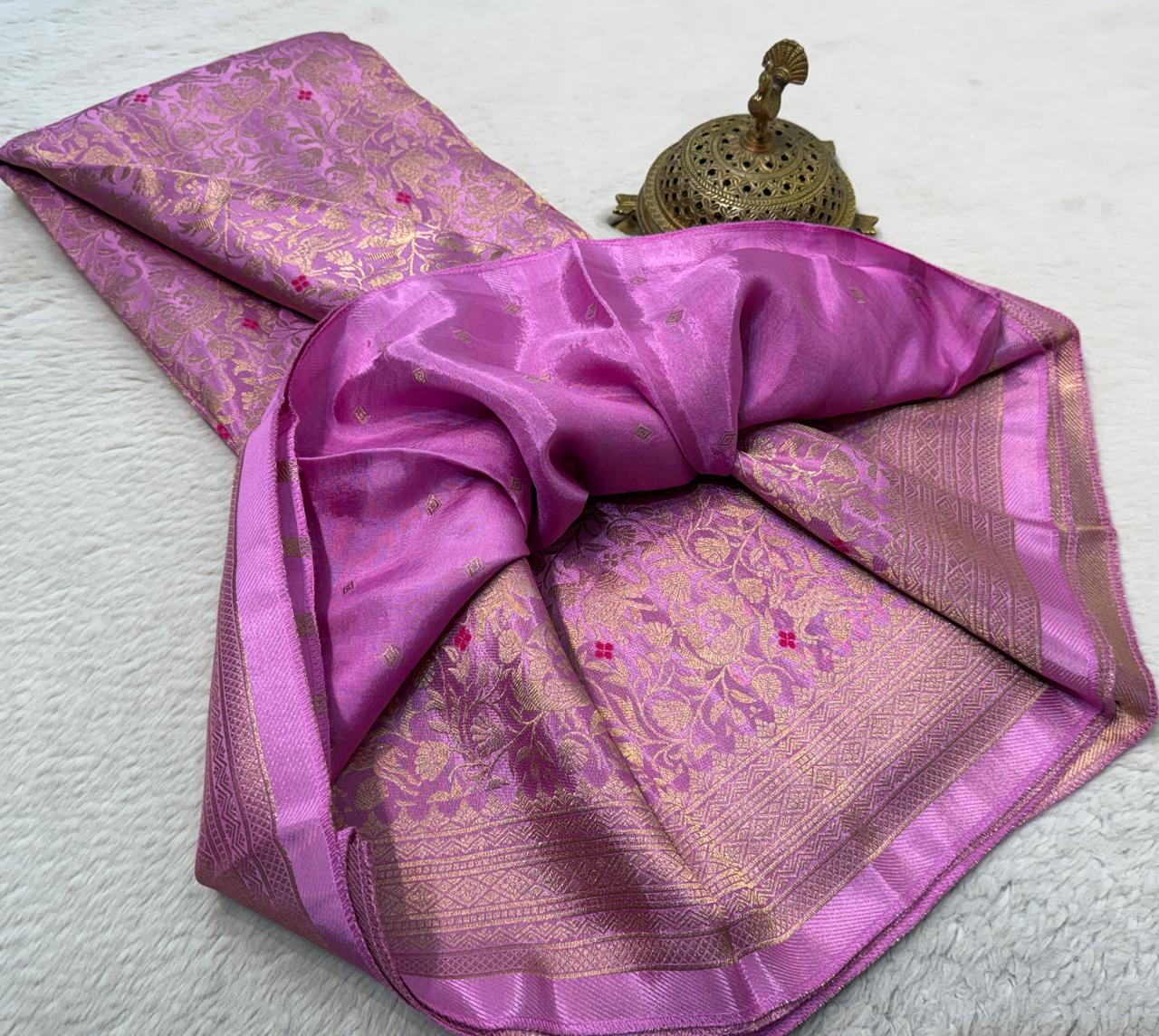 Luxury Banarasi Silk Saree with Floral & Peacock Zari Weave