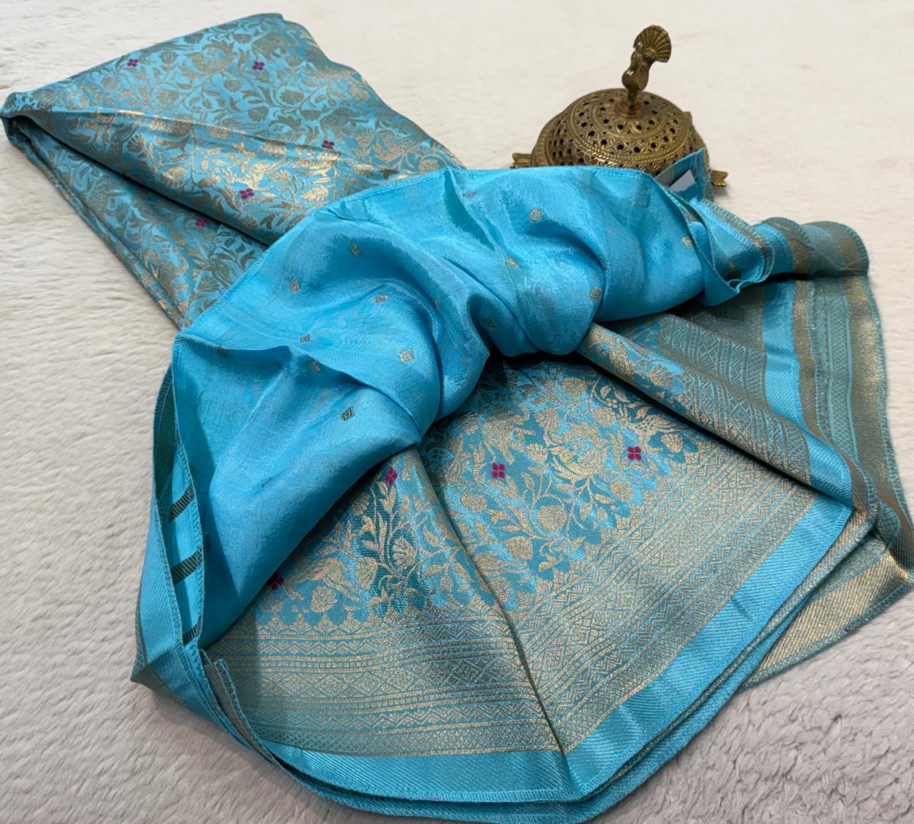 Luxury Banarasi Silk Saree with Floral & Peacock Zari Weave