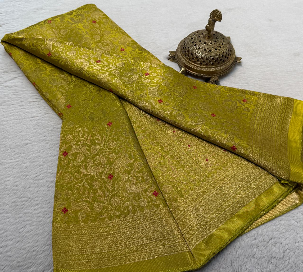 Luxury Banarasi Silk Saree with Floral & Peacock Zari Weave