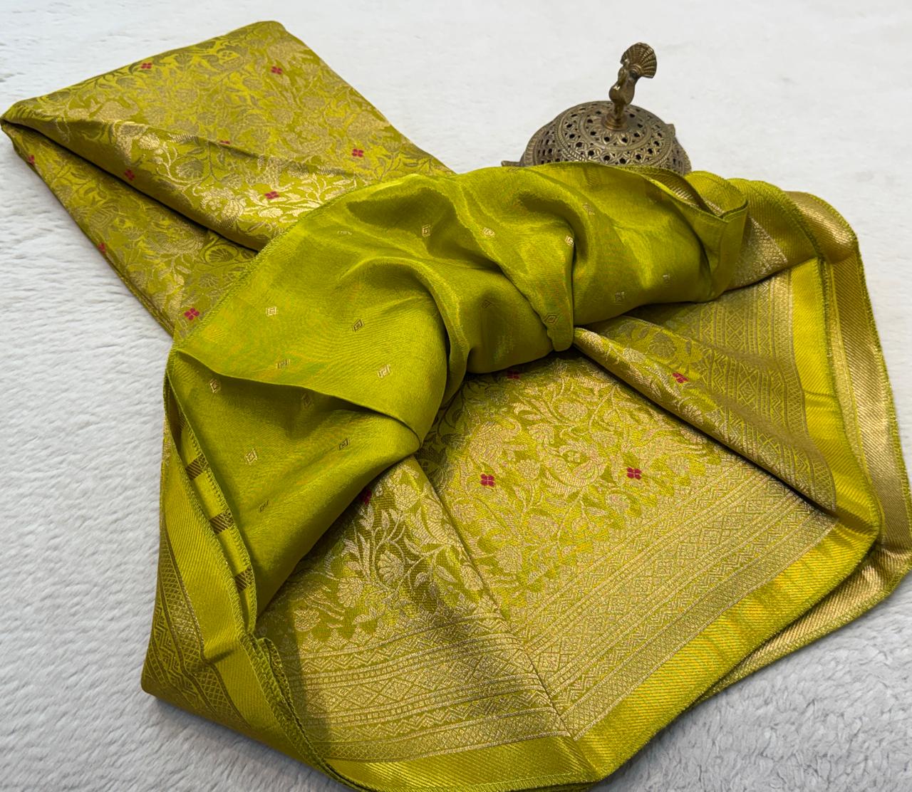Luxury Banarasi Silk Saree with Floral & Peacock Zari Weave
