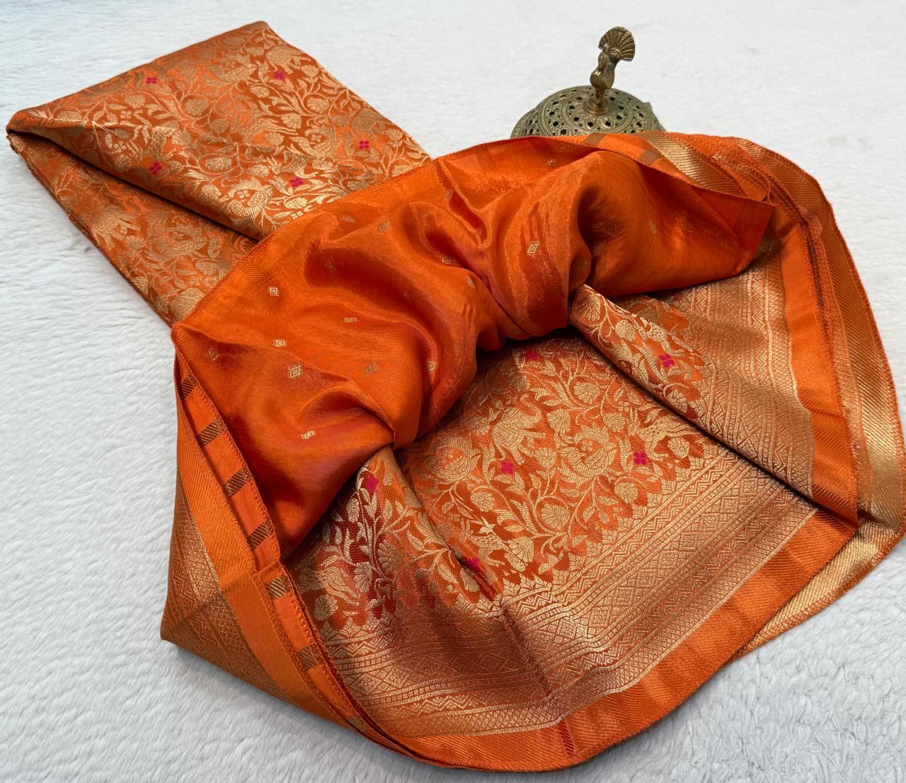 Luxury Banarasi Silk Saree with Floral & Peacock Zari Weave