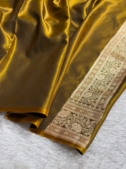 Banarasi German  Cross Pattern Banarasi Satin Silk Saree