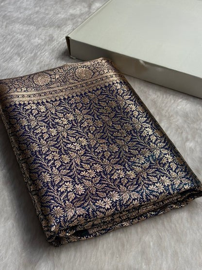 Peacock Shades Banarasi Satin Katan Silk Saree with Jacquard Weave