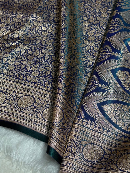 Peacock Shades Banarasi Satin Katan Silk Saree with Jacquard Weave