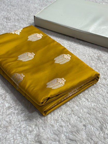 Banarasi Mashru Silk Saree Black | Minakari Boota Rupa Sona Jacquard Saree