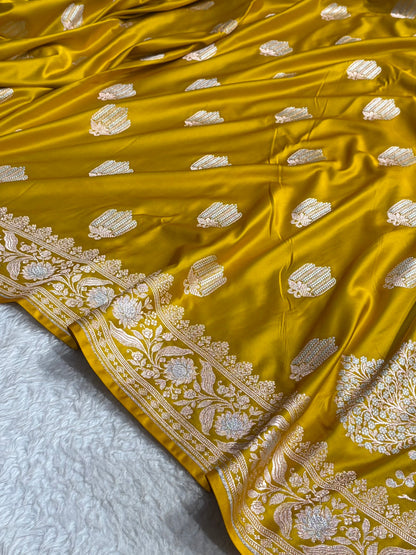 Banarasi Mashru Silk Saree Black | Minakari Boota Rupa Sona Jacquard Saree