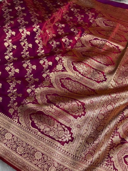 Banarasi Cross Jaal Satin Katan Silk Saree | Jacquard Woven Traditional Banarasi Saree