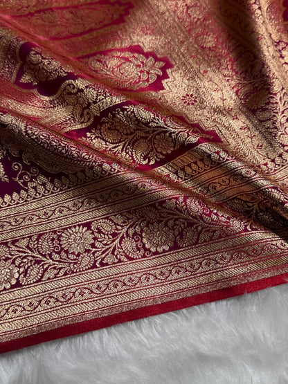 Banarasi Cross Jaal Satin Katan Silk Saree | Jacquard Woven Traditional Banarasi Saree