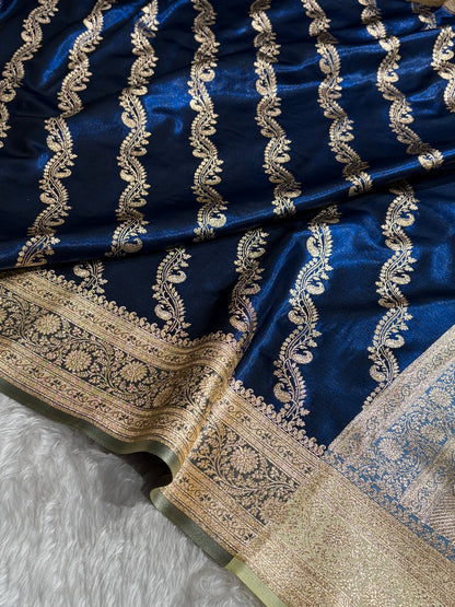 Cross Pattern Banarasi Satin Silk Saree | Jacquard Weave Satin Katan Silk Saree for Women