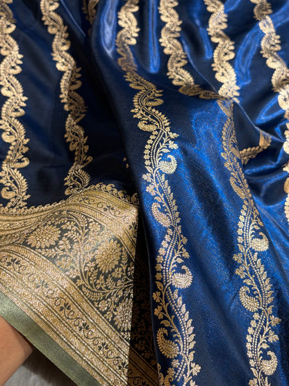 Cross Pattern Banarasi Satin Silk Saree | Jacquard Weave Satin Katan Silk Saree for Women