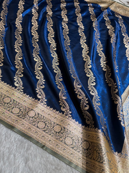 Cross Pattern Banarasi Satin Silk Saree | Jacquard Weave Satin Katan Silk Saree for Women