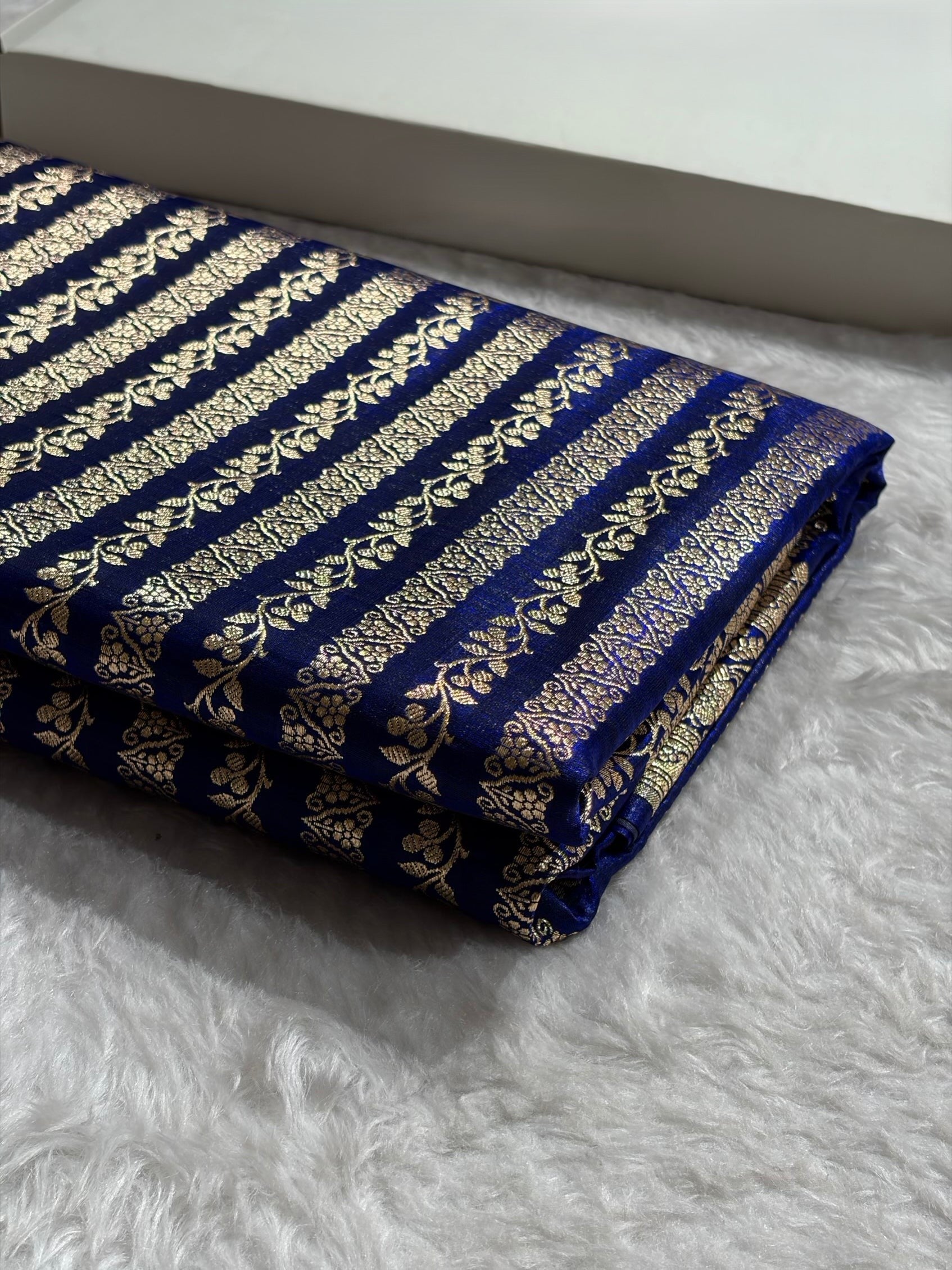 Royal Blue Shades Stripe Pattern Banarasi Satin Silk Saree