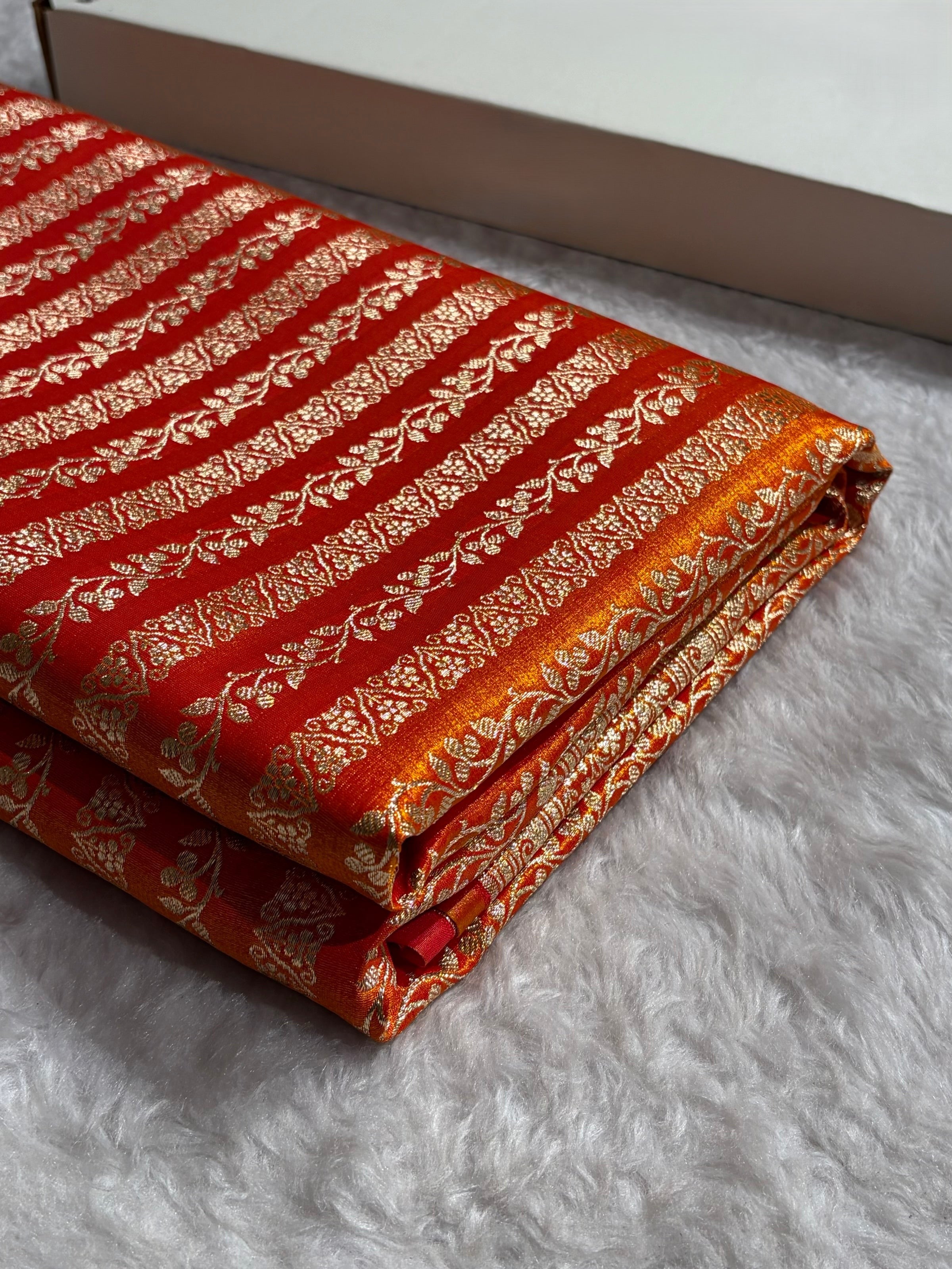 Royal Blue Shades Stripe Pattern Banarasi Satin Silk Saree
