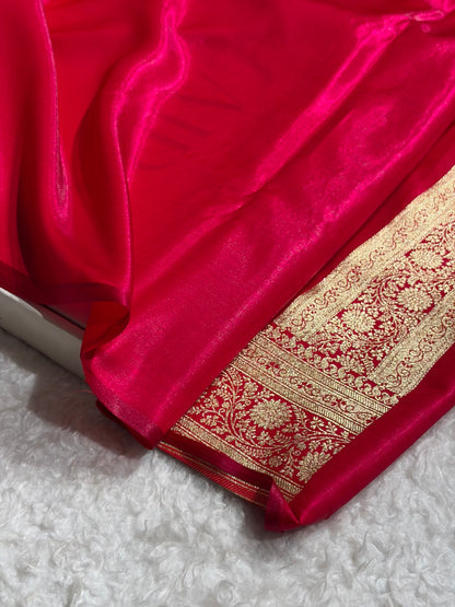 Cross Pattern Banarasi Satin Silk Saree | Jacquard Weave Satin Katan Silk Saree for Women