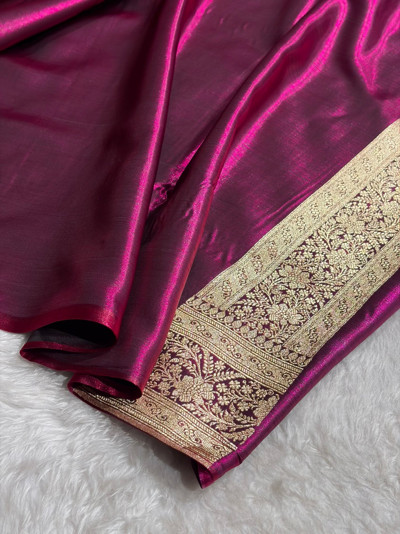 Royal Blue Shades Stripe Pattern Banarasi Satin Silk Saree