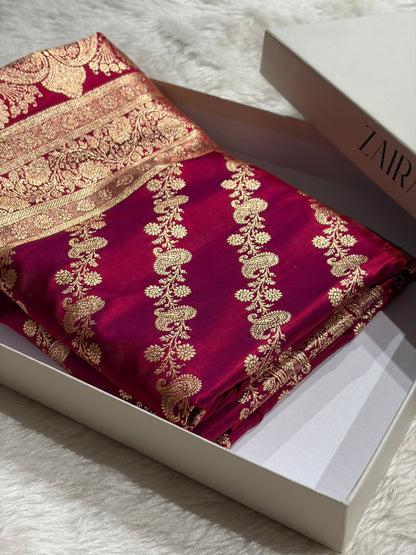 Banarasi German  Cross Pattern Banarasi Satin Silk Saree