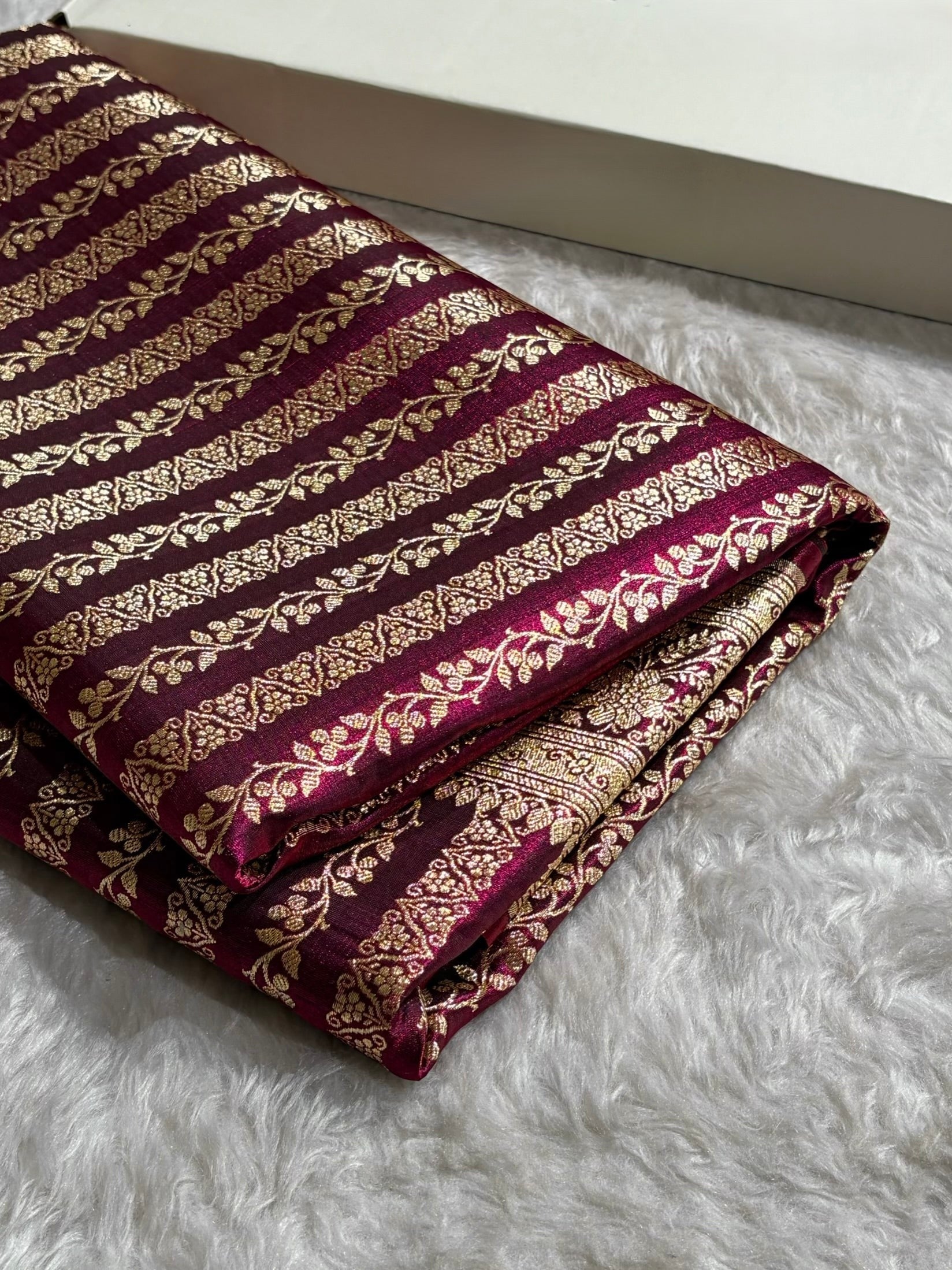 Royal Blue Shades Stripe Pattern Banarasi Satin Silk Saree