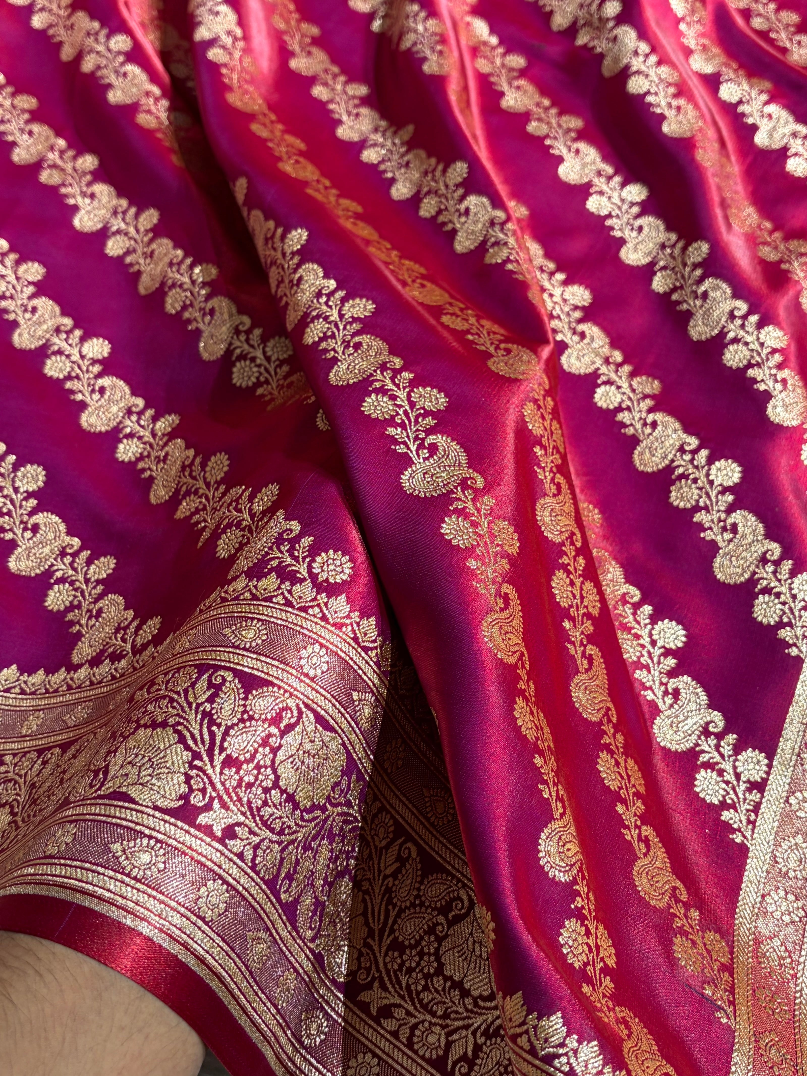 Banarasi German  Cross Pattern Banarasi Satin Silk Saree