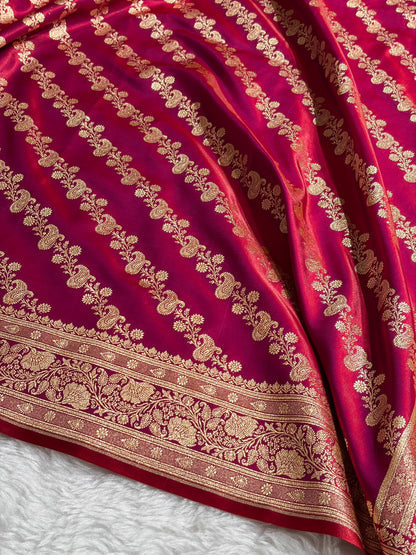 Banarasi German  Cross Pattern Banarasi Satin Silk Saree