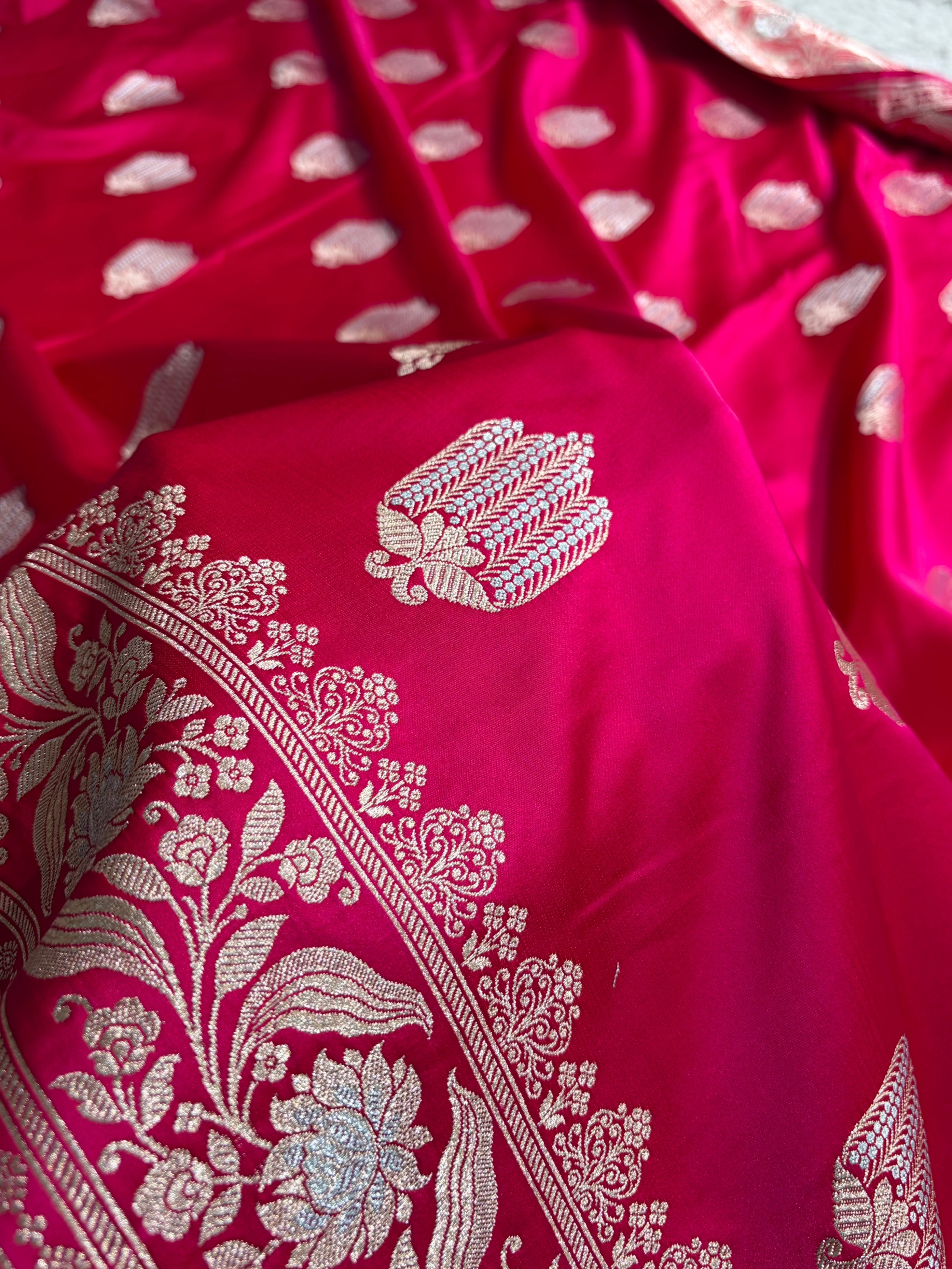Banarasi Mashru Silk Saree Black | Minakari Boota Rupa Sona Jacquard Saree