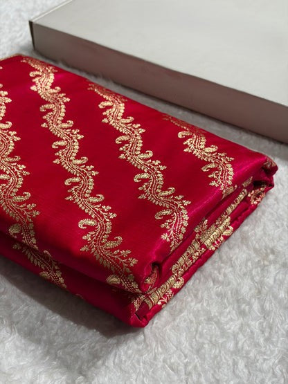 Cross Pattern Banarasi Satin Silk Saree | Jacquard Weave Satin Katan Silk Saree for Women