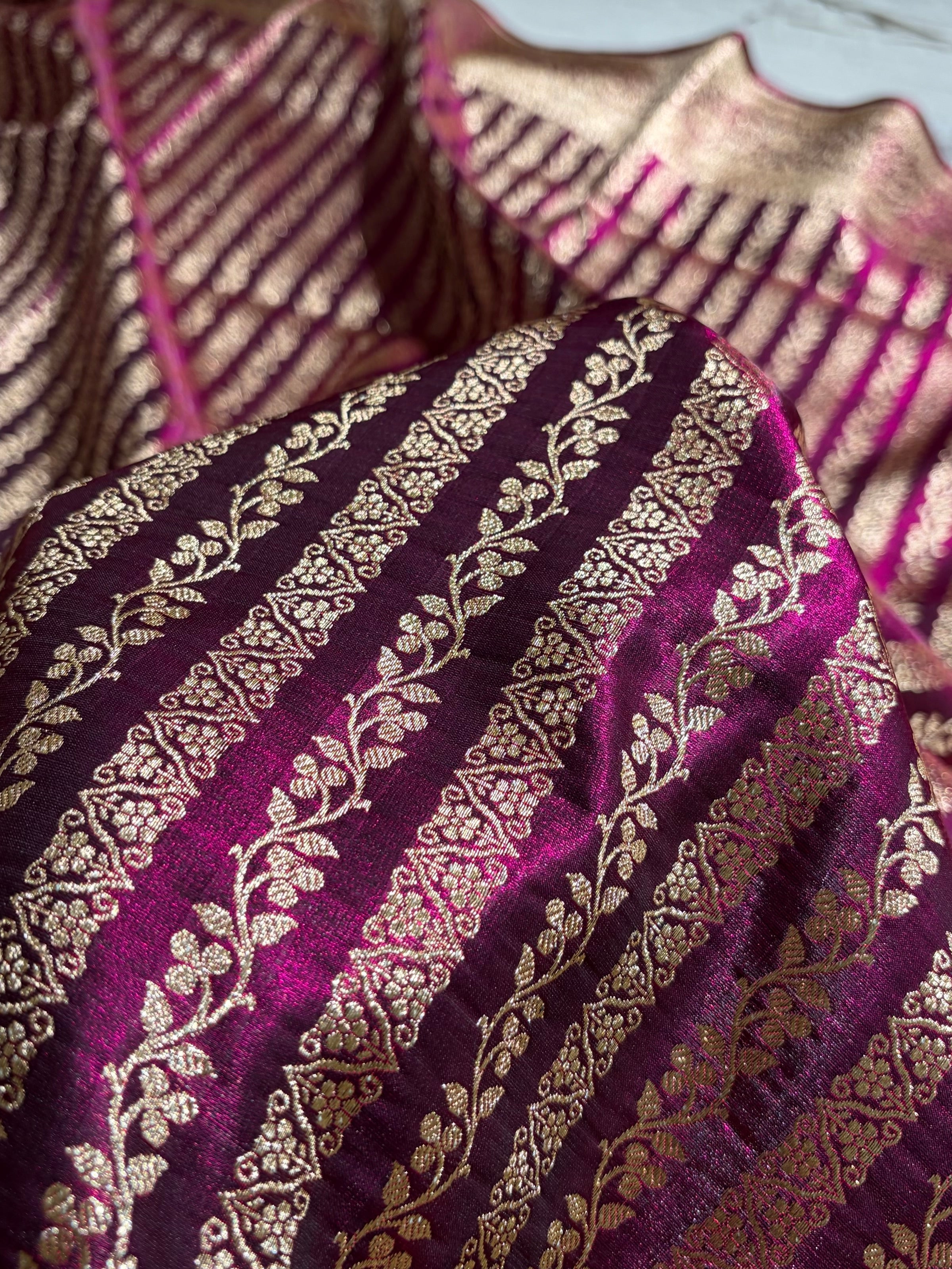 Royal Blue Shades Stripe Pattern Banarasi Satin Silk Saree