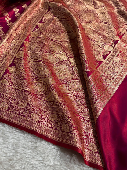 Banarasi German  Cross Pattern Banarasi Satin Silk Saree