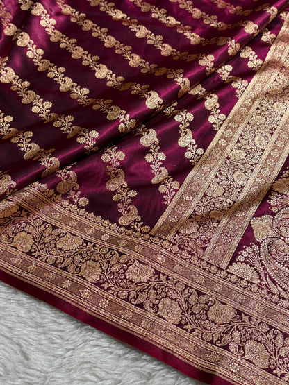 Banarasi German  Cross Pattern Banarasi Satin Silk Saree