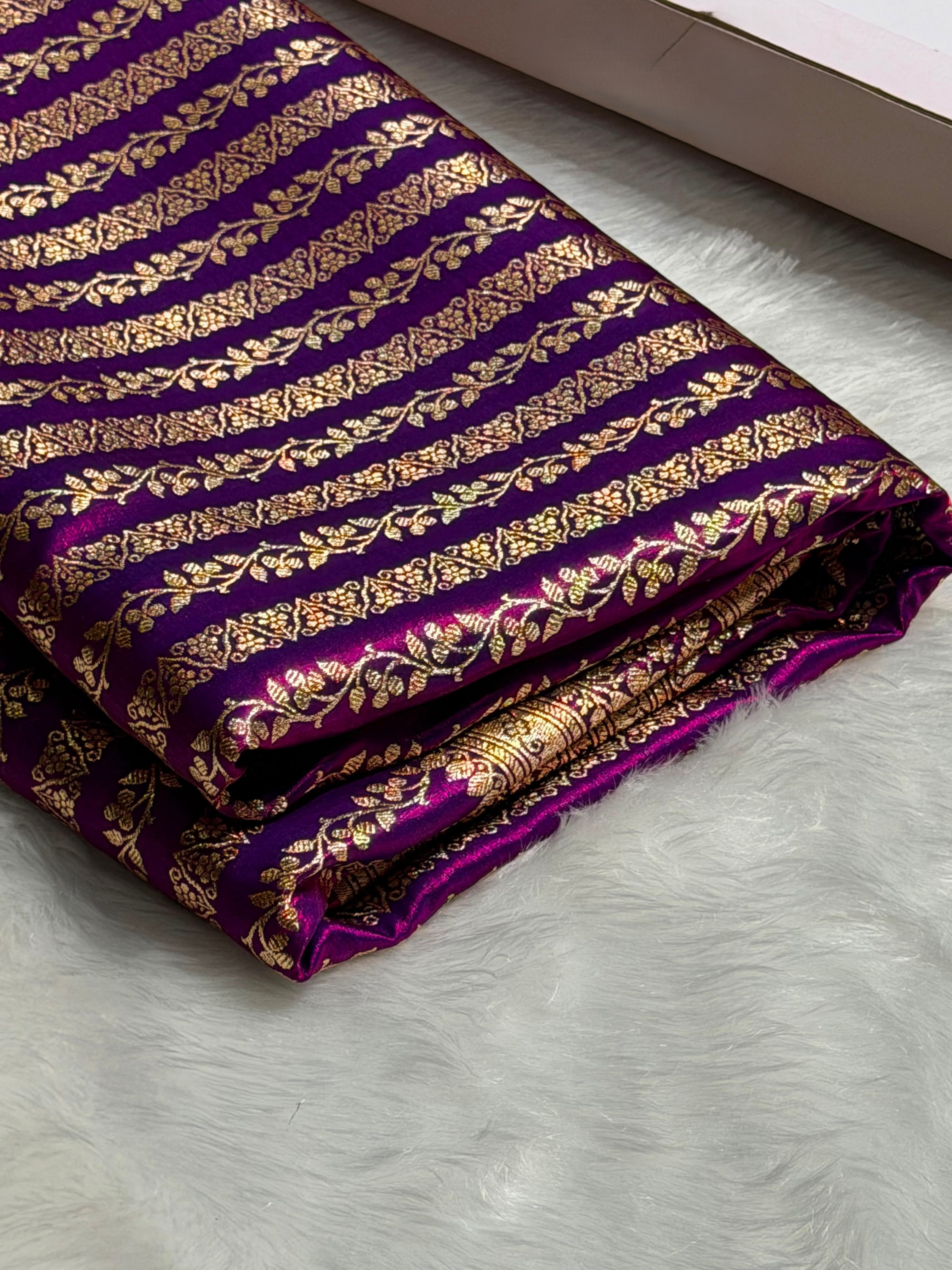 Royal Blue Shades Stripe Pattern Banarasi Satin Silk Saree